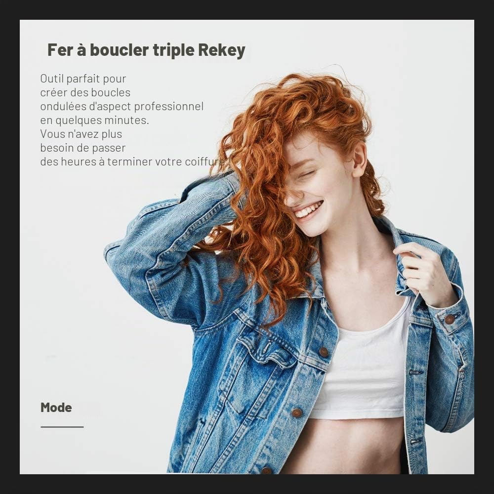 Boucleur à cheveux à 3 barils grandes ondulations, Reyke fer ondulé 22 mm avec température réglable, chauffage rapide, grande ondulation pour cheveux longs/courts, outil de coiffage des cheveux
