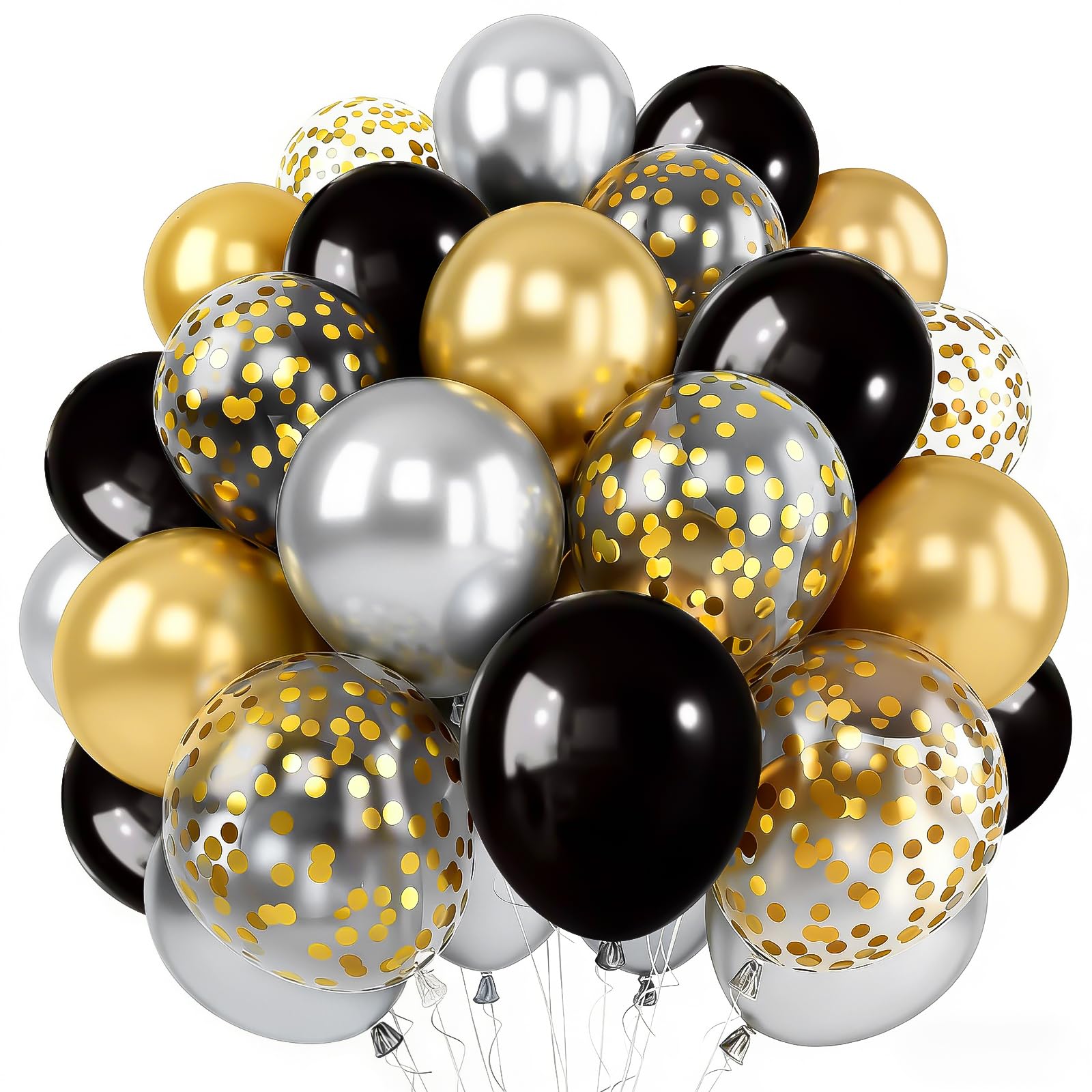 Black Silver and Gold Balloons, 100pcs 12 Inch Latex Balloons, Confetti Balloon, Perfect for Birthday, Graduation, Wedding, Anniversary, New Year, Celebration Events & Premium Party Decorations — image 1