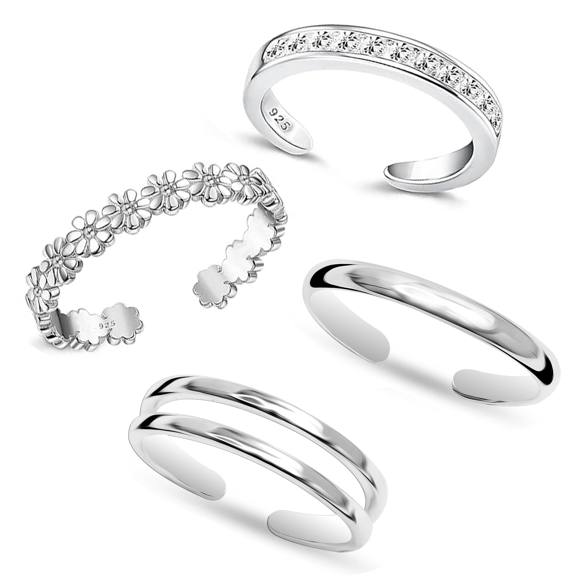LeCalla 925 Sterling Silver Open Toe Rings Set