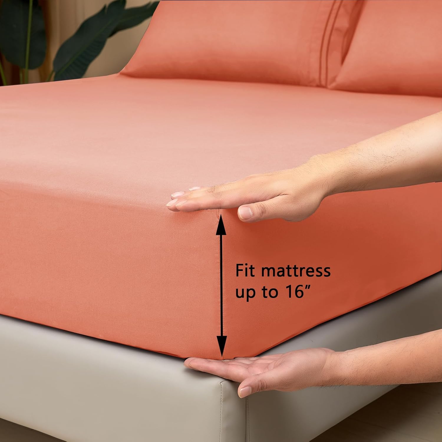 Mejoroom King Size Bed Sheet Set - Hotel Luxury 1800 Bedding Sheets & Pillowcases - 16" Deep Pocket Fitted Sheet, Soft, Breathable, Wrinkle & Fade Resistant - 4 Piece(King, Coral) - Image 3