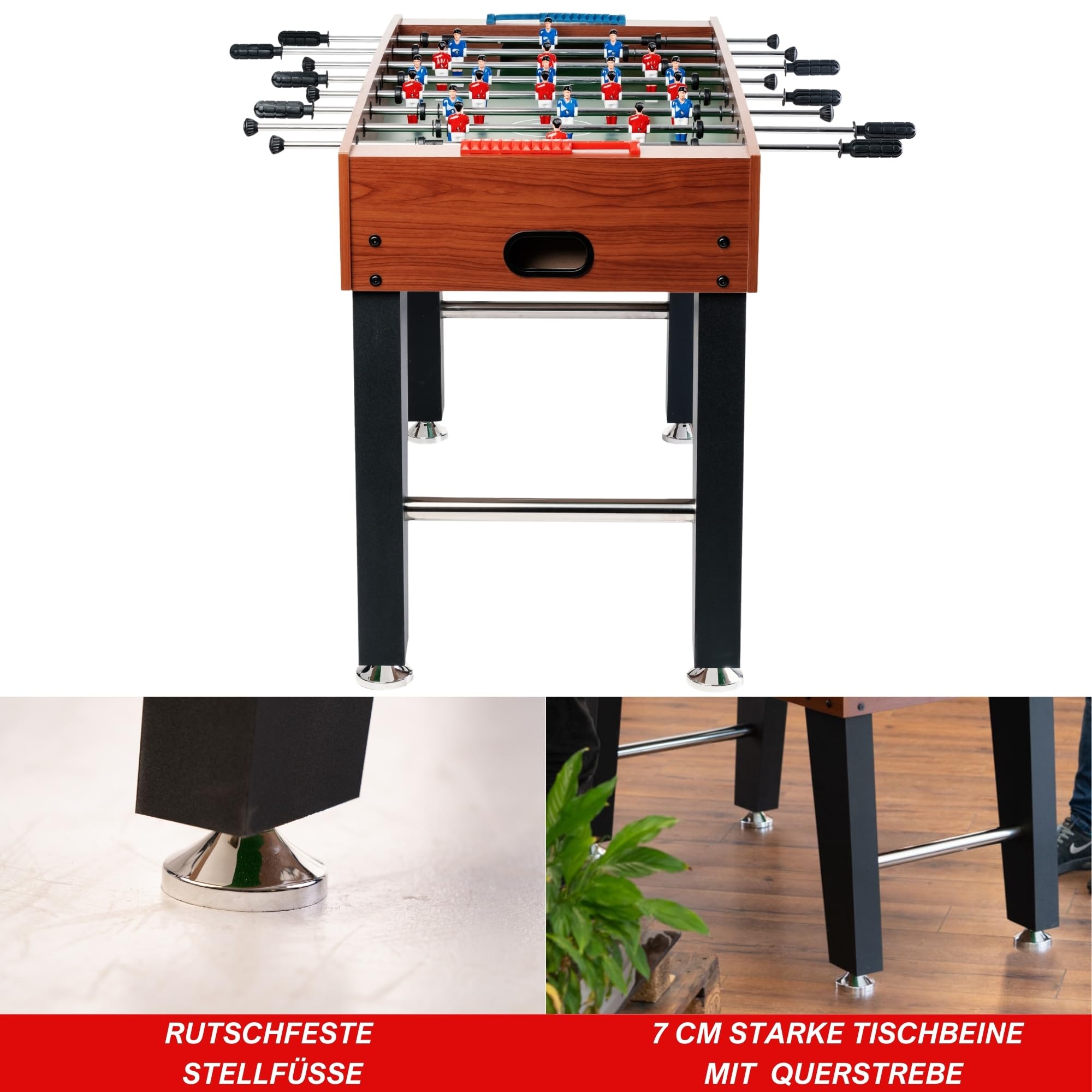 Bandito Tischkicker Winever, Tischfußball für Kinder und Erwachsene, Stabiler Tischfußball, 25 kg Kickertisch, Kicker für Einsteiger, Fußball Spieltisch, inkl. Bälle, robuste Figuren, braun