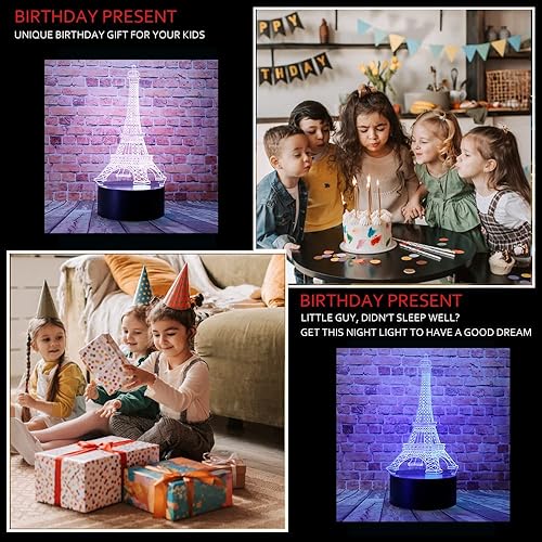Miniatura 3 de chenshiyan Torre Eiffel romántica de dibujos animados en París, Francia, estilo de moda, ilusión óptica 3D, decoración de dormitorio, lámpara de