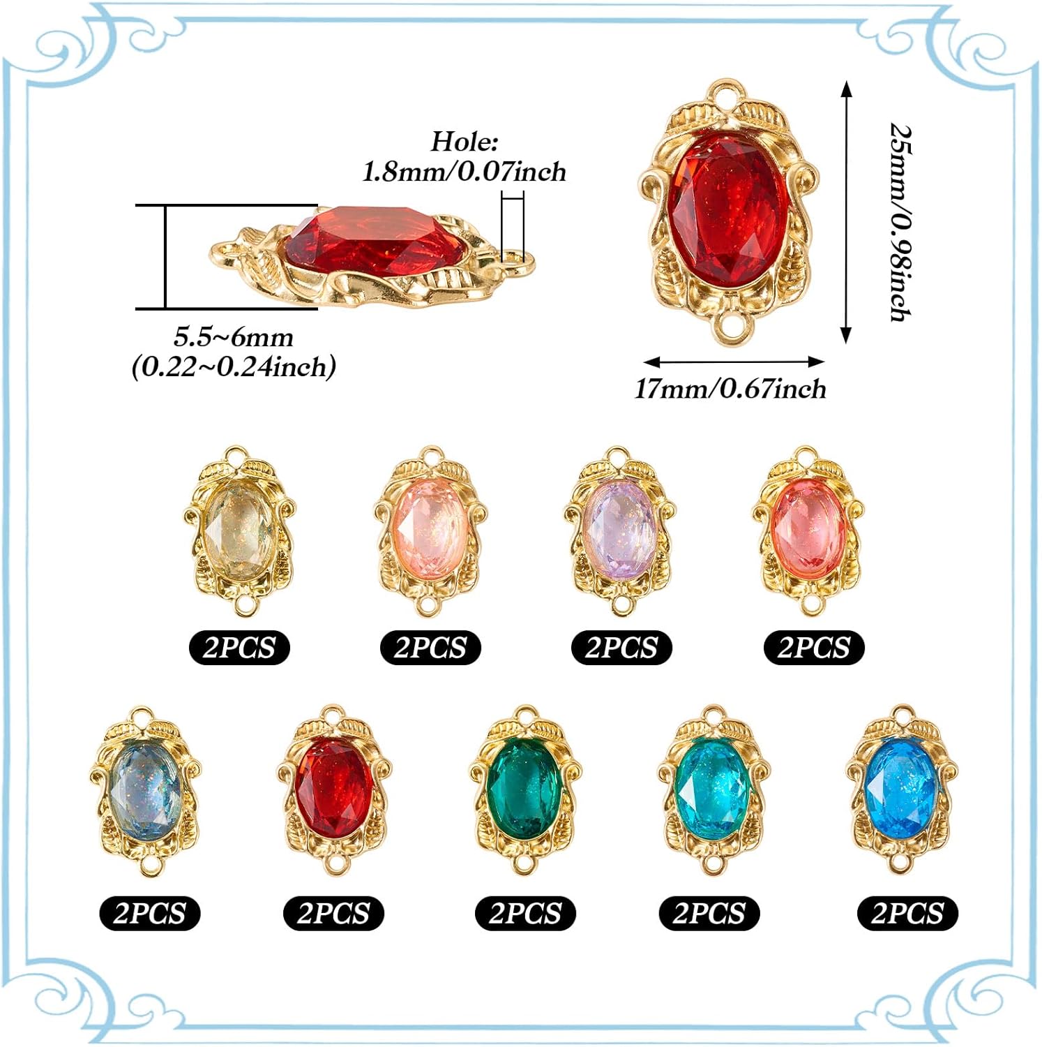 18Pcs Resin Rhinestone Connector Charms - Golden Plated Alloy Oval Links, Teardrop & Water Droplet Pendants - Dangle Charms for Jewelry Making - Necklace, Earring, Bracelet - Image 3