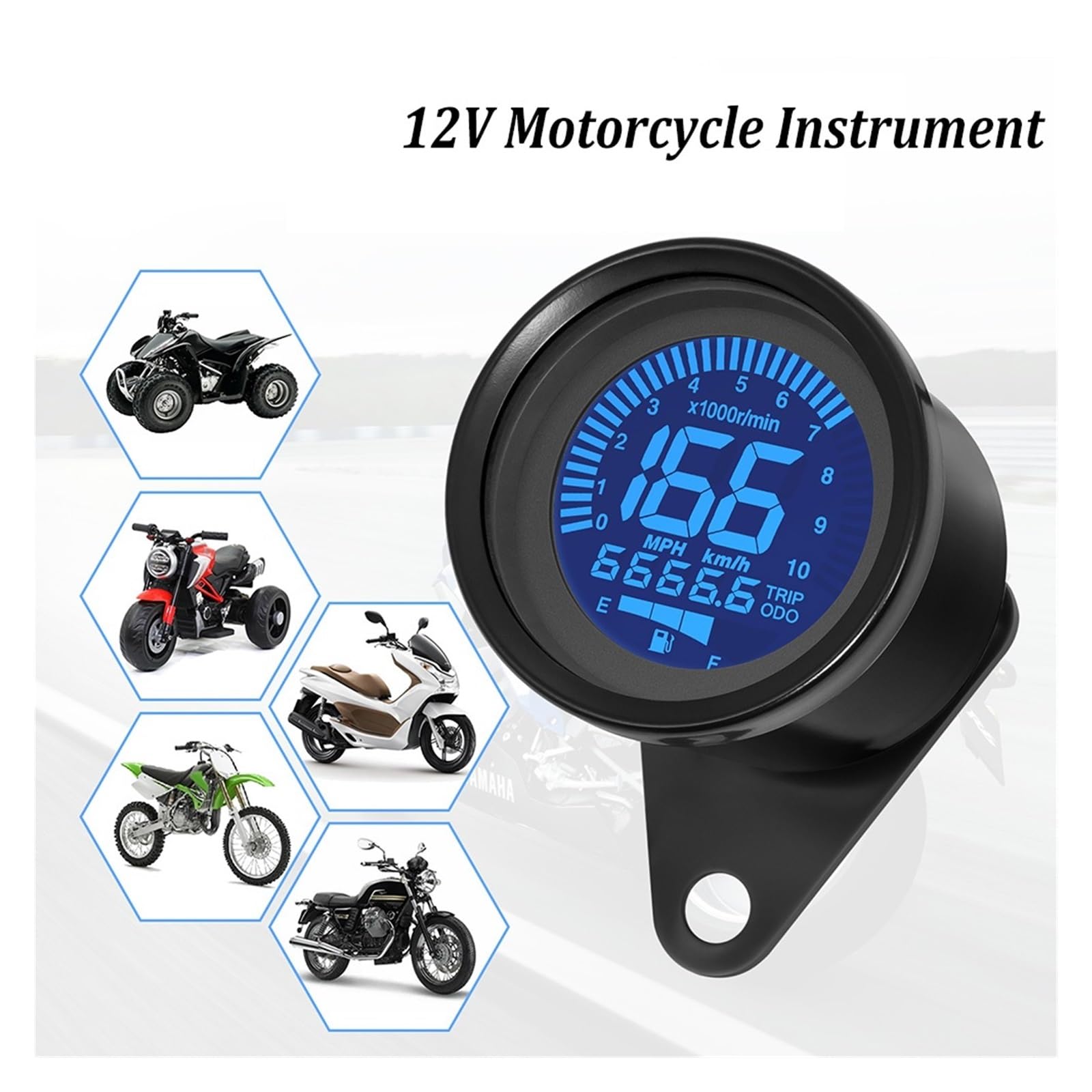 Tachimetro Per Moto A 7 Colori LED Digitale Per Moto E Scooter, Cruscotto, Strumenti RPM, Misuratore Di Livello Dell'olio Universale Tachimetros