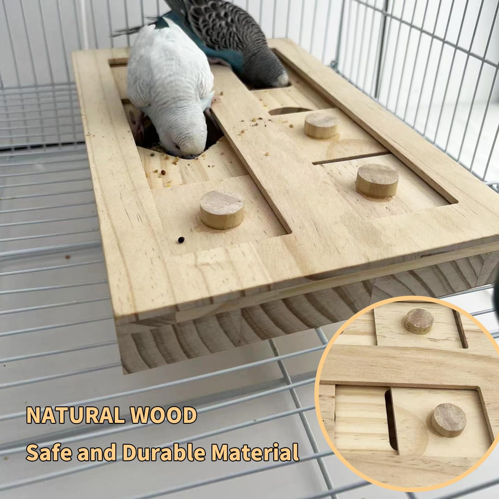 FlidRunest Caja de Madera Extra Grande para pájaros, Juguete de Rompecabezas para pájaros, alimentador de Alimentos, Juguete de enriquecimiento para Loro, Periquito, cacatúa, Conure, Conures, Gris
