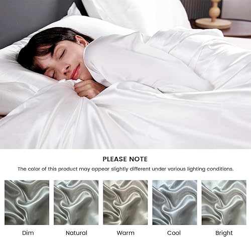 Vista 35 de HOdo Home Funda de edredón de satén, tamaño Queen, 3 piezas, funda de edredón similar a la seda, ultra suave y transpirable, juego de ropa de cama