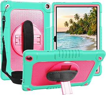 Case for Walmart ONN 10.1 Inch Gen 3 2022 TabletModel100071485,Shoulder Strap Hand Strap 360 Rotatable Stand Shockproof Case for Walmart Onn 10.1 Inch 3nd Gen TabletGreen/Pink