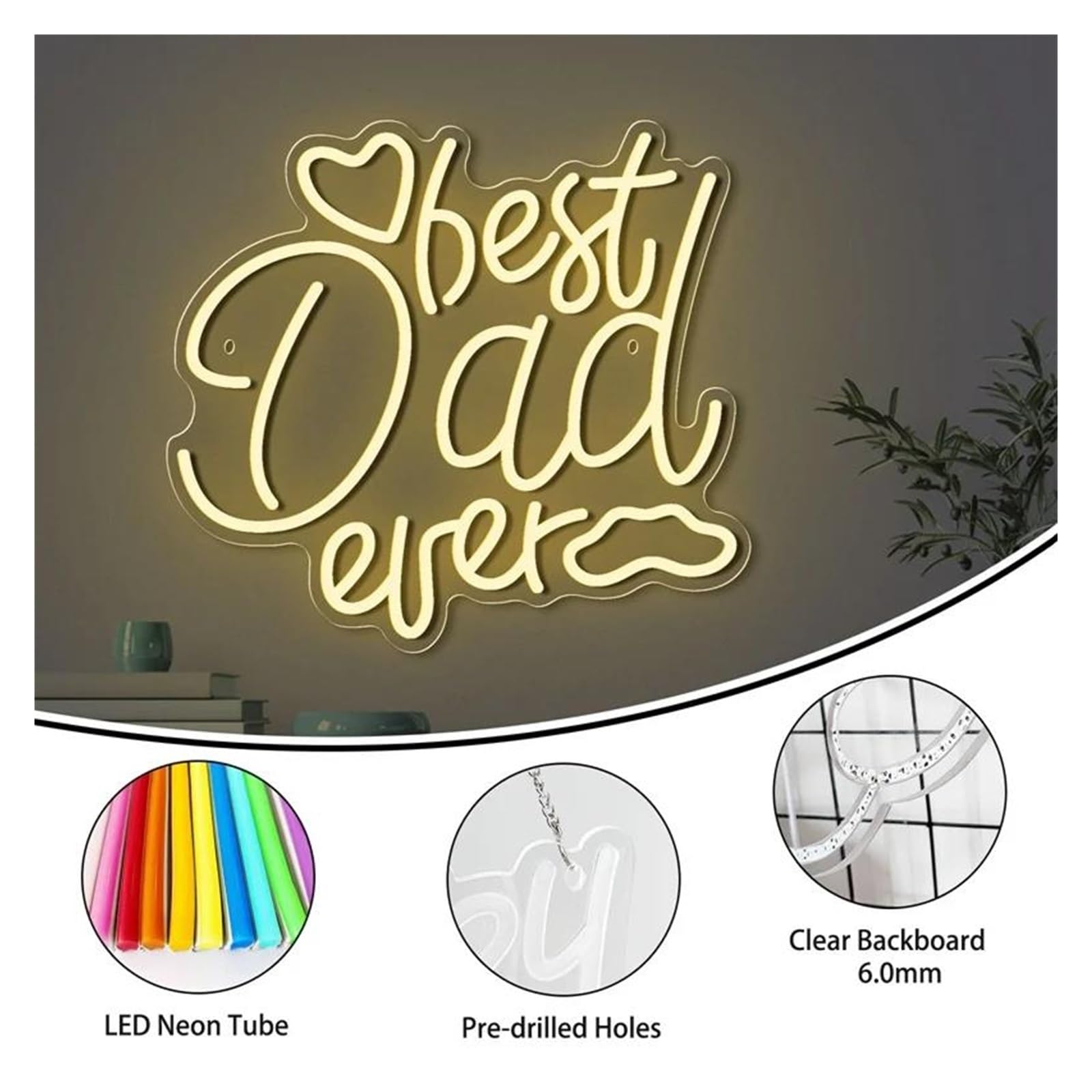 cartelli al neon personalizzati Il Miglior Papà Di Sempre LED Neon Light Lettere In Acrilico Segno USB Per Casa Soggiorno Festa Festa Decorazione Murale Festa Del Papà