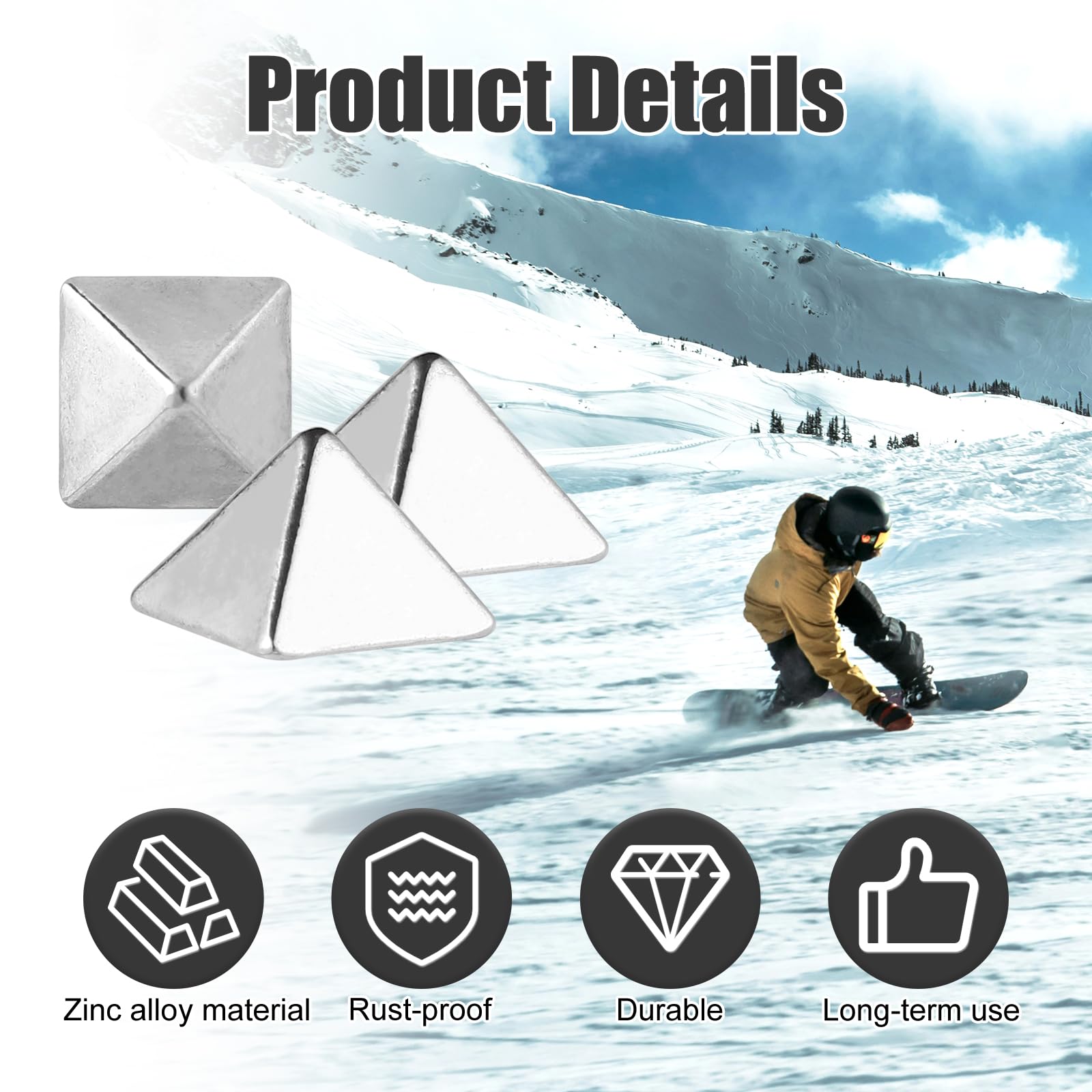 lasuroa 10pz Pyramid Studs Pad Snowboard, Antiscivolo Snowboard Argento Pad Autoadesivo Snowboard Step Pad Pad per Fornire Una Presa Extra