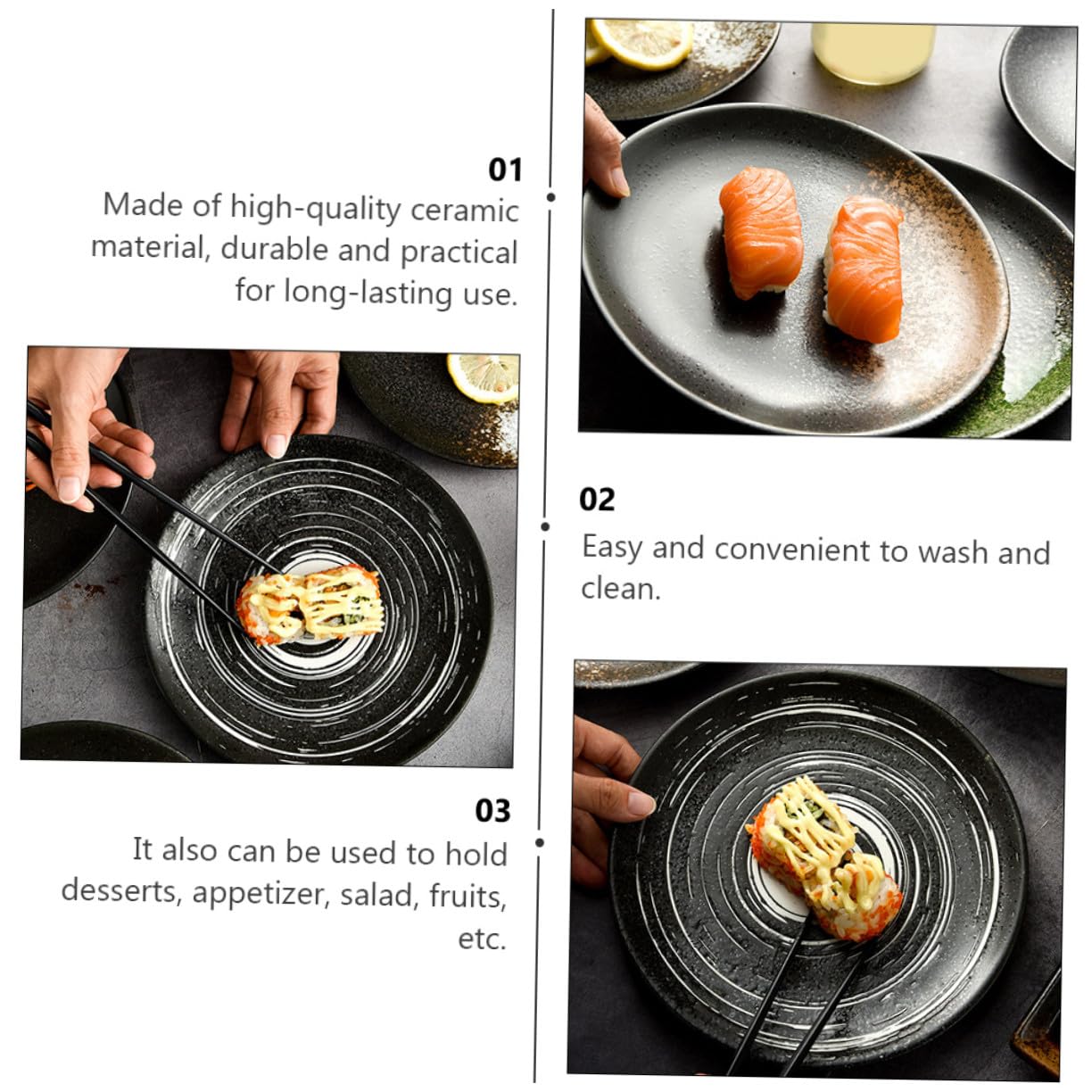 Lot de 3 Assiettes Céramique Rondes, Faciles à Nettoyer Utiliser, pour Fruits et Snacks Restaurants et Cantines Couleur Aléatoire