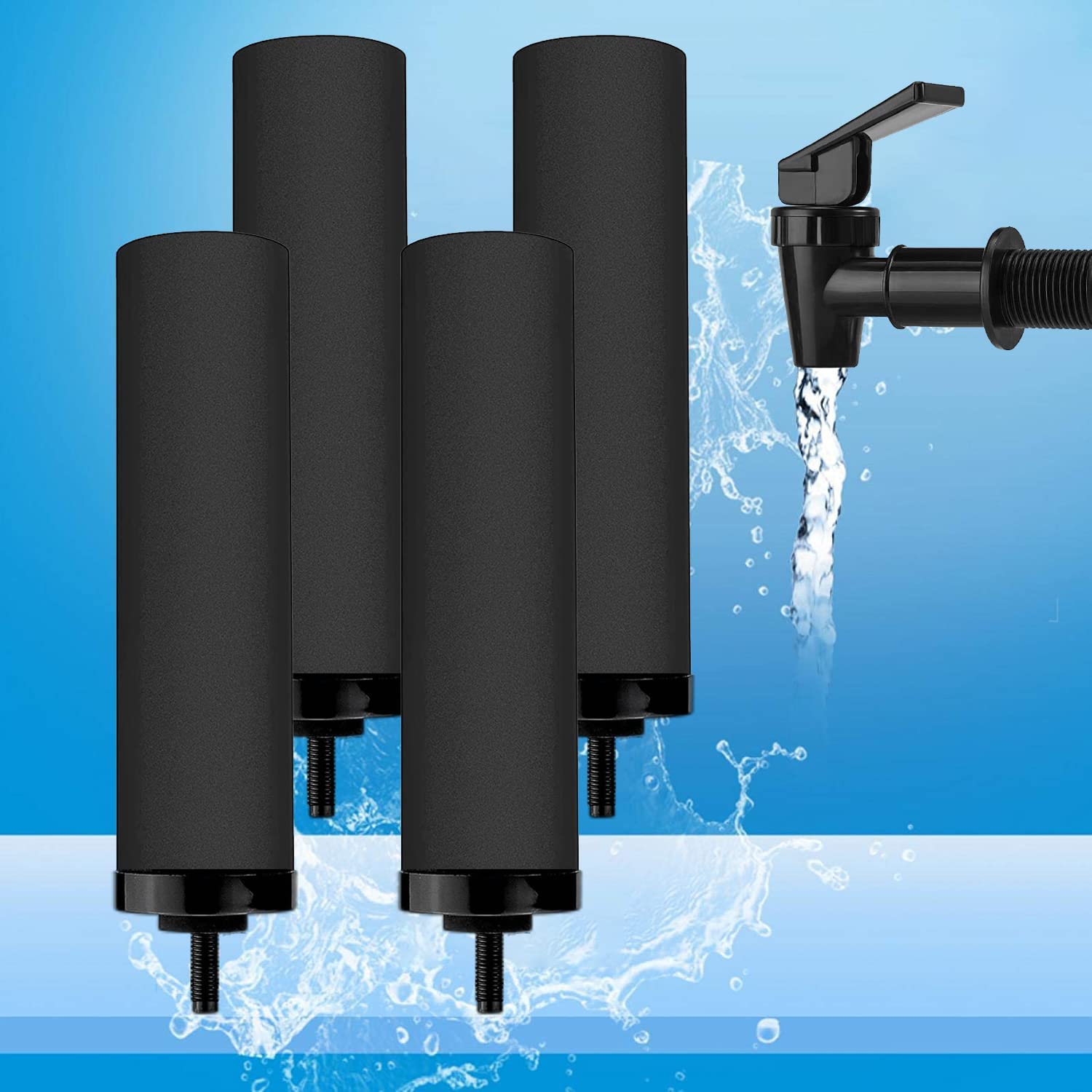 Filtro de agua negra de 4 piezas para unidades de tratamiento de agua, reemplazo doméstico, sistemas de filtración de cubos y agua, sistemas de filtración de agua por gravedad, Survival