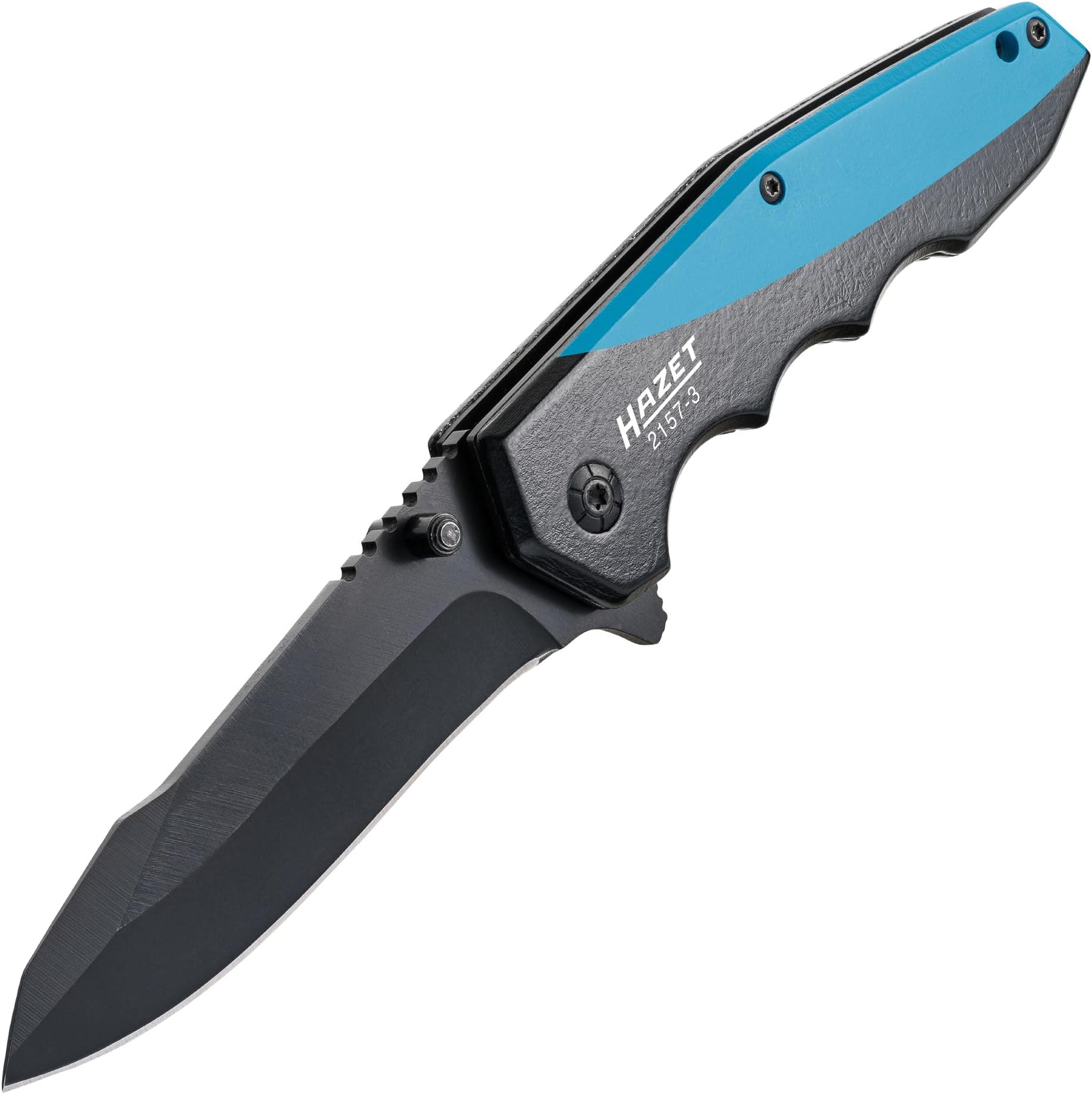 HAZET 2157-3 Folding Knife, Pocket Knife, Stainless Steel Blade, Aluminum Handle, Finger Grip, Belt Clip, Blade Length: 3.2 inches (81 mm), When Folded: 4.5 inches (115 mm), Unfolded: 7.9 inches (201 mm), For Outdoors, DIY Work, Hose Cutting, One-Handed Opening and Closing, Locking Mechanism