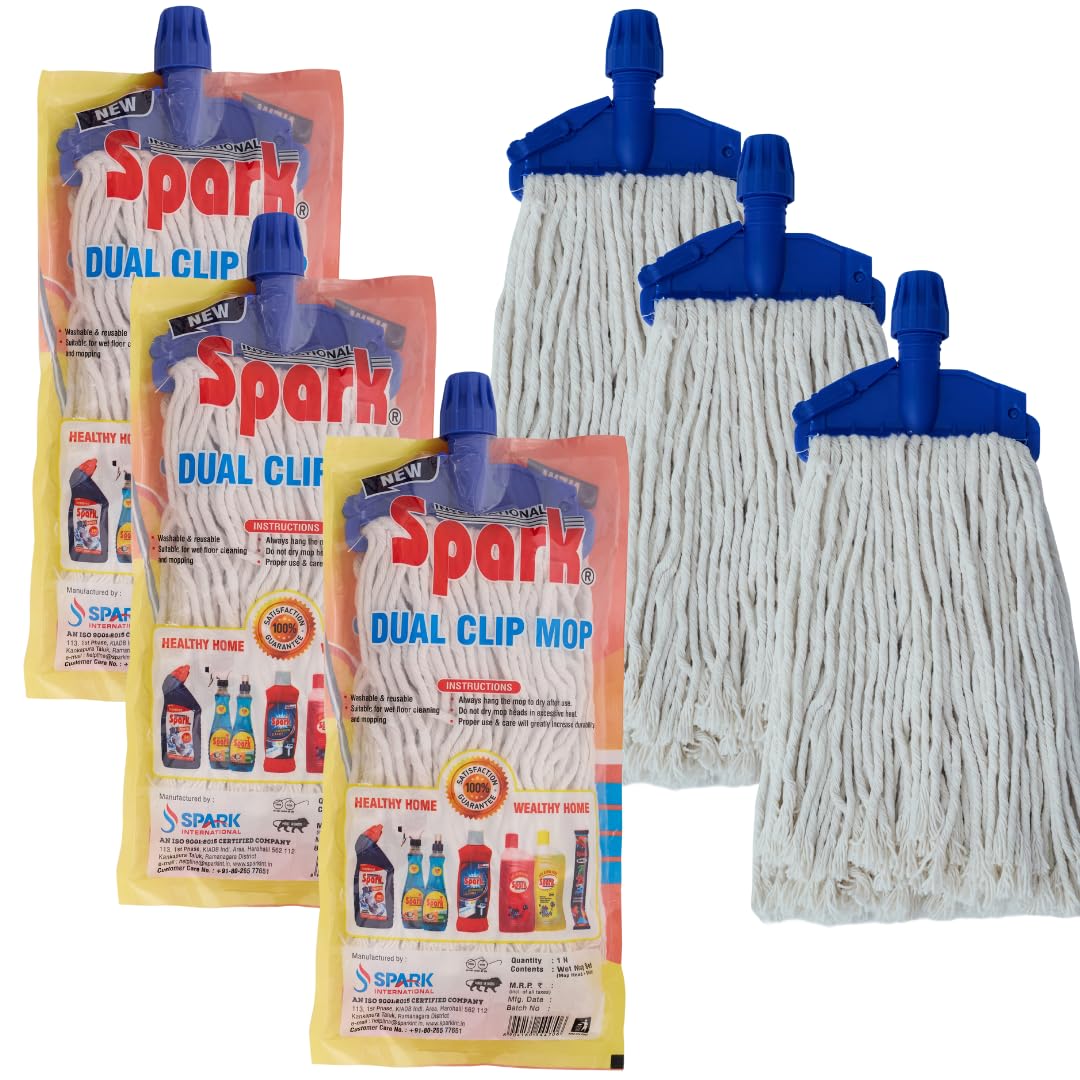 Spark International Premium Clip Mop Refill (Including Clip) | 100% Pure Cotton | Super Absorbent Cotton Threads | Machine Washable | Dual Locking System | Floor Cleaning Mop (Pack of 1)-image-21