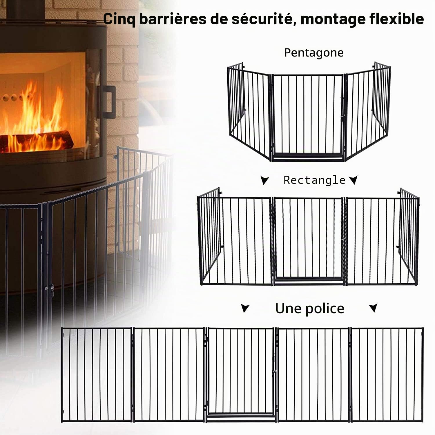 UISEBRT Ensemble de 5 grilles de protection en métal pour cheminée, grilles de protection pour enfants, grilles de sécurité, grilles pour bébés, grilles de porte pour enfants, parc pour enfants, 305