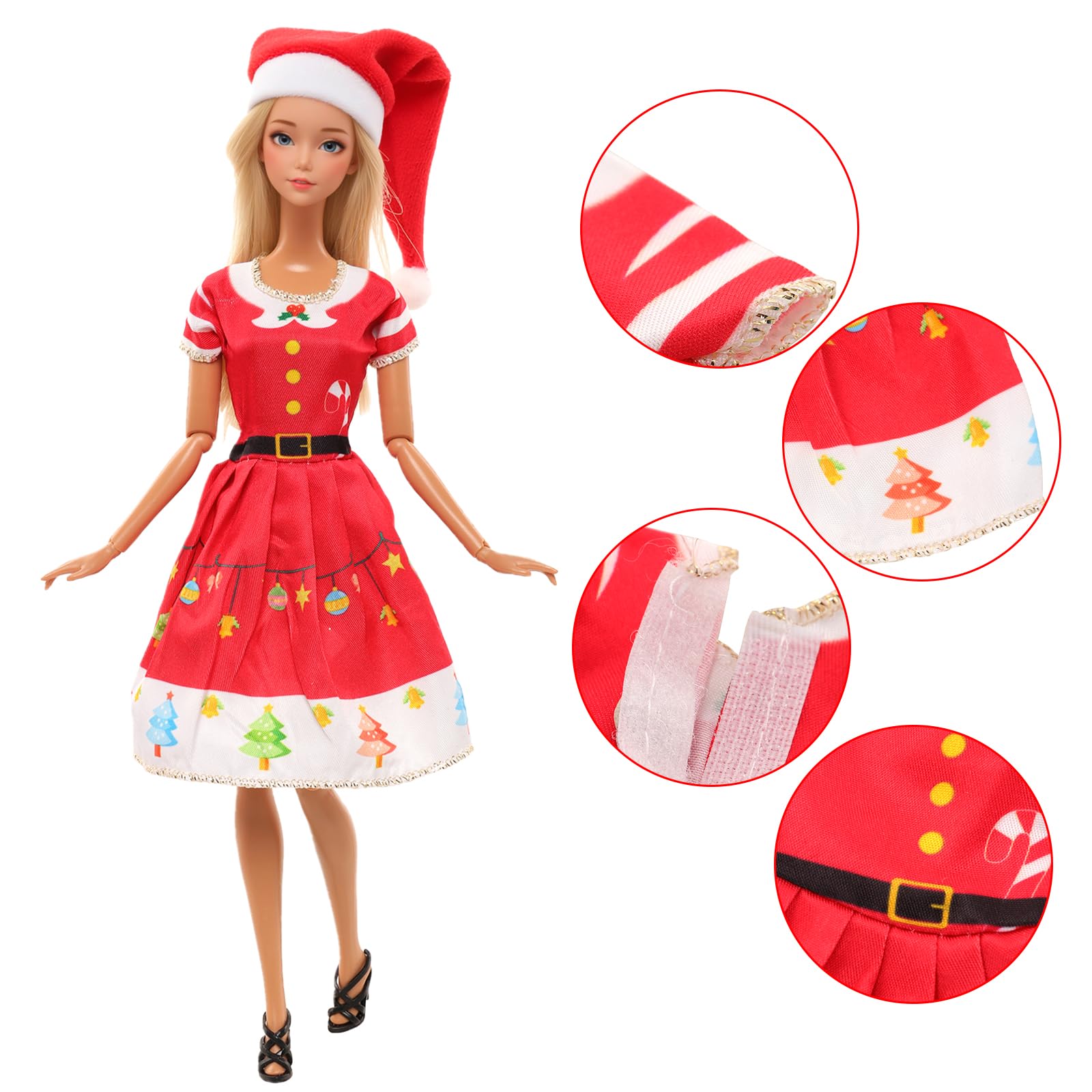 5 piezas de 11.5 pulgadas, vestido de Navidad para niña, incluye sombreros para decoración de casa y muñeca para Navidad, vestido rojo y verde para trajes de muñeca de 11.5 pulgadas 4