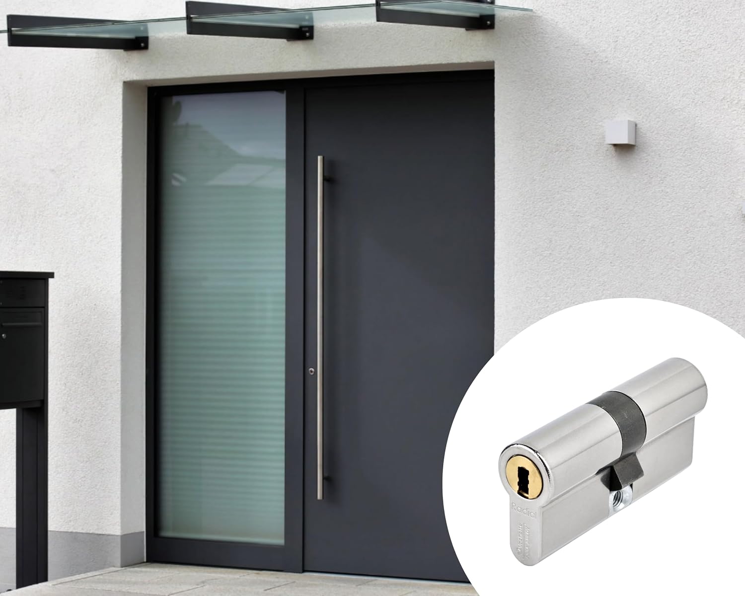 Radialis – Maximum Security Stainless Steel Lock Cylinder 42.5 x 42.5 mm for Exterior, Front Doors – 4 Uncopying Keys, 42,5x42,5
