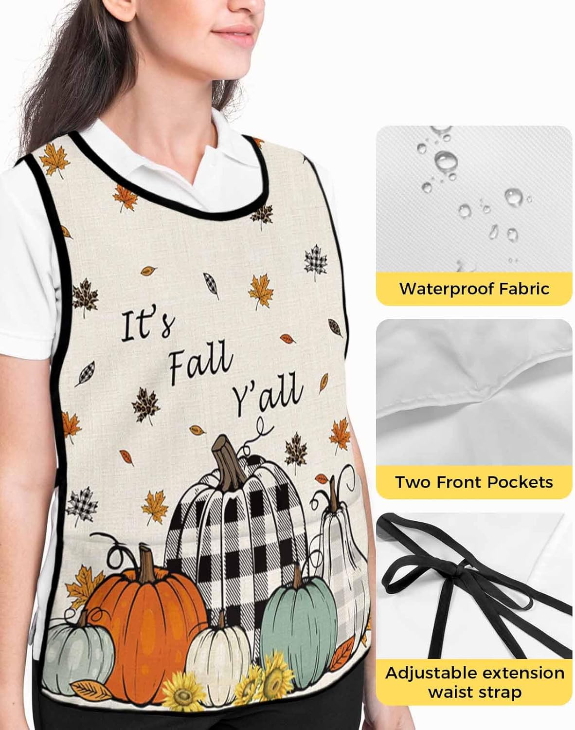 Teal Flowers Cobbler Aprons with 2 Pockets for Women Men, Valentine's Geometric Striped Floral Plant