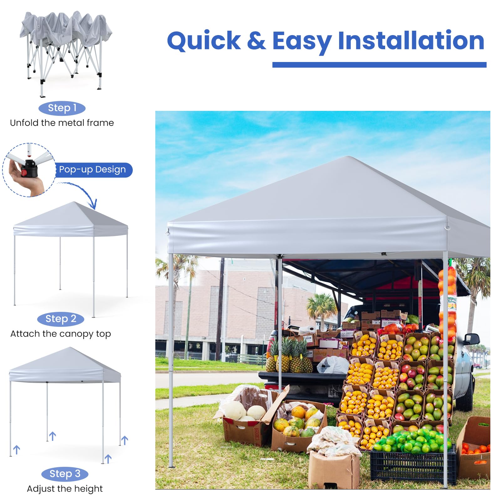 HOMASIS Gazebo Pieghevole Impermeabile 2 x 2 M, Gazebo Esterno Resistente con 4 Corde Antivento e 8 Picchetti, Tenda Pop Up Regolabile in Altezza e Borsa per il Trasporto per Campeggio (Bianco)