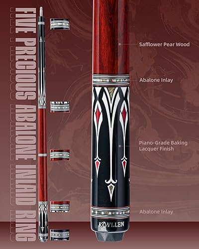Miniatura 4 de KONLLEN Taco de piscina de fibra de carbono 2.0 con cono profesional | Palo de billar con incrustaciones hechas a mano de baja desviación | Eje