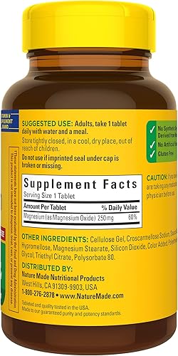 Miniatura 7 de Nature Made Óxido de magnesio de 250 mg suplemento dietético para apoyo a la salud muscular cardíaca óseo y nervioso 200 comprimidos suministro de