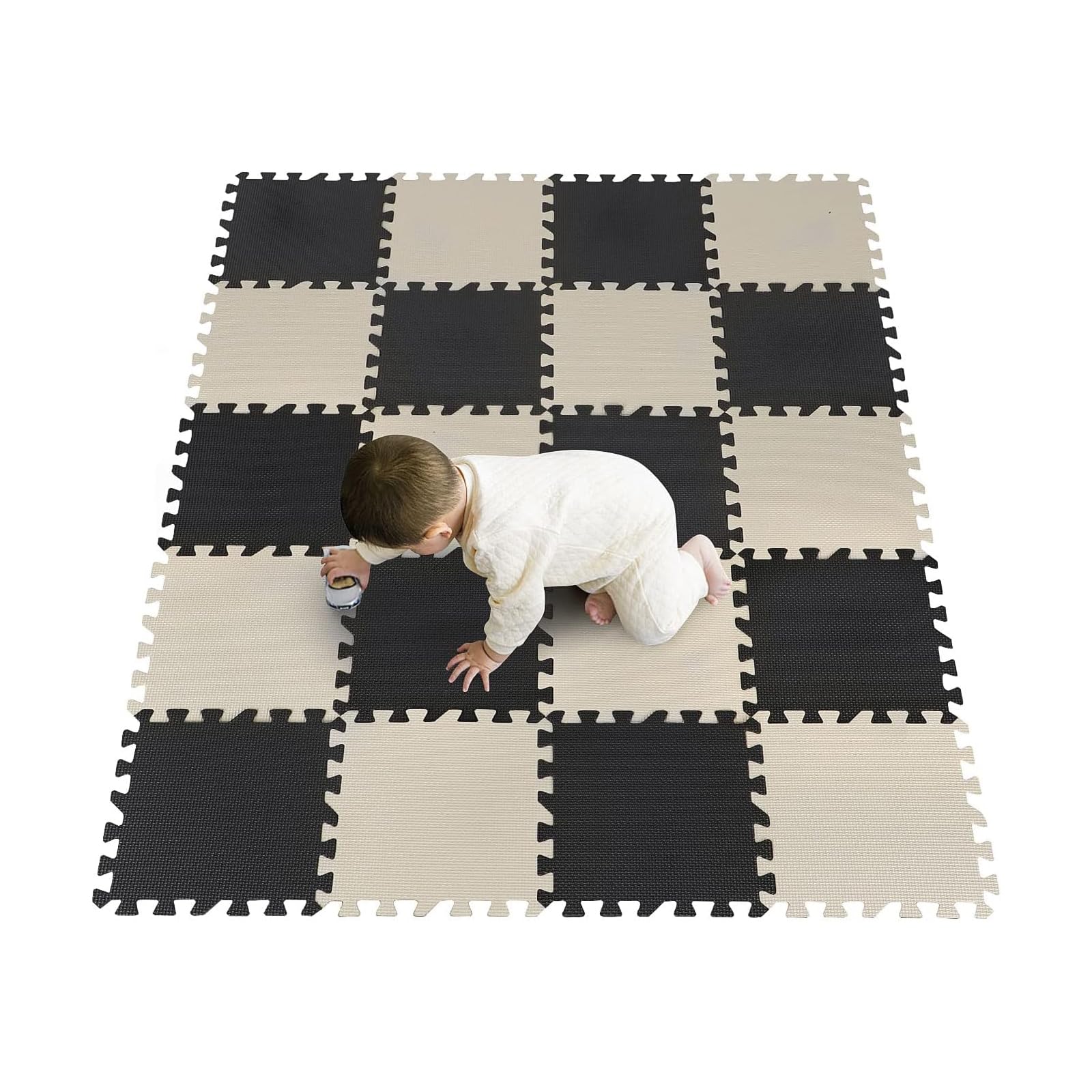 CROWNSHOP 20pcs Foam Play Mat 30x30x1CM Kids Play Mat Interlocking Floor Tiles Multi Colour Soft EVA Baby Floor Mats for Children's Play and Crawl (Black+White)