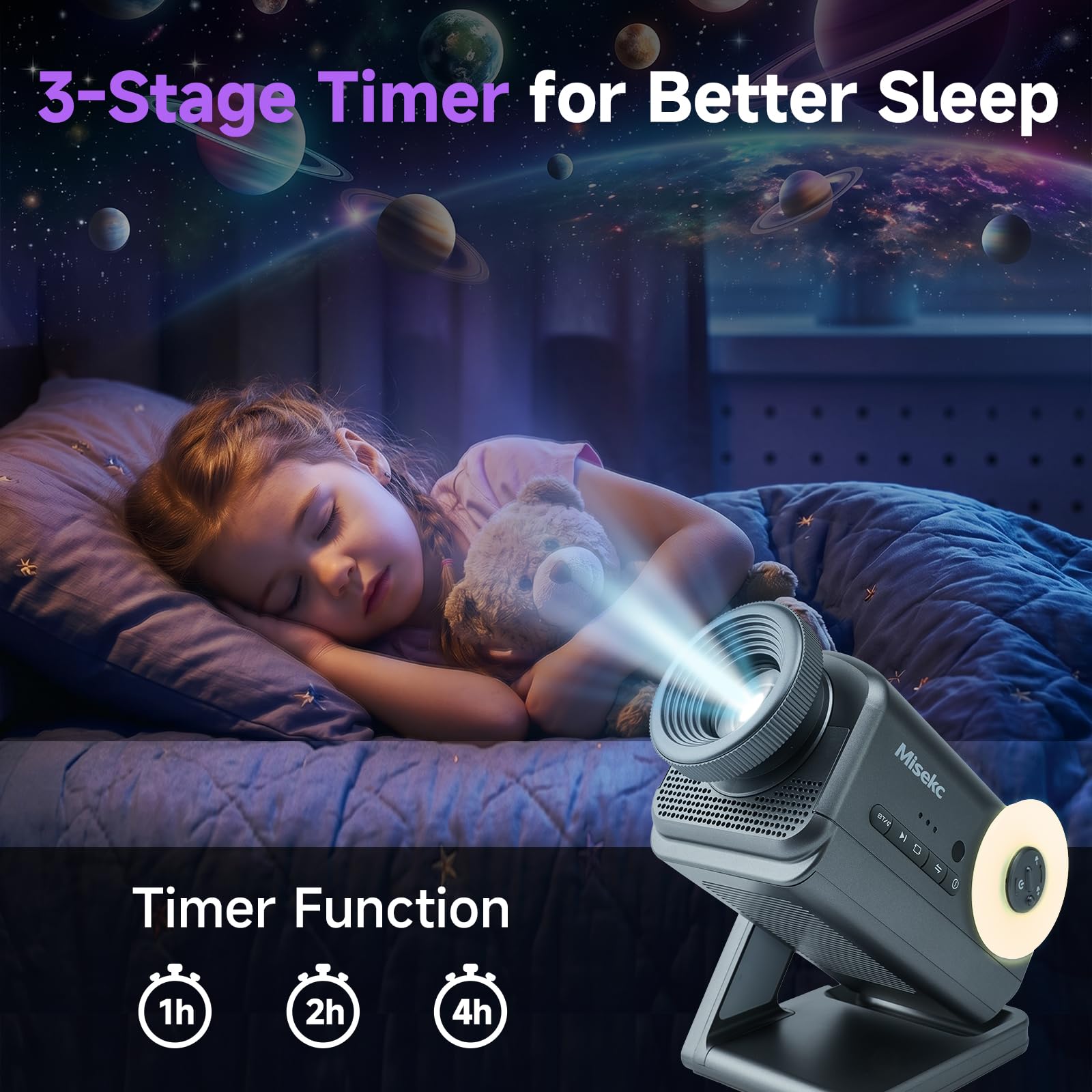 Projecteur 3D, 60 thèmes HD 3D Galaxy avec haut-parleur Bluetooth et télécommande, minuterie 1h/2h, veilleuse pour chambre à coucher, décoration d'intérieur, fête, cadeau d'anniversaire pour