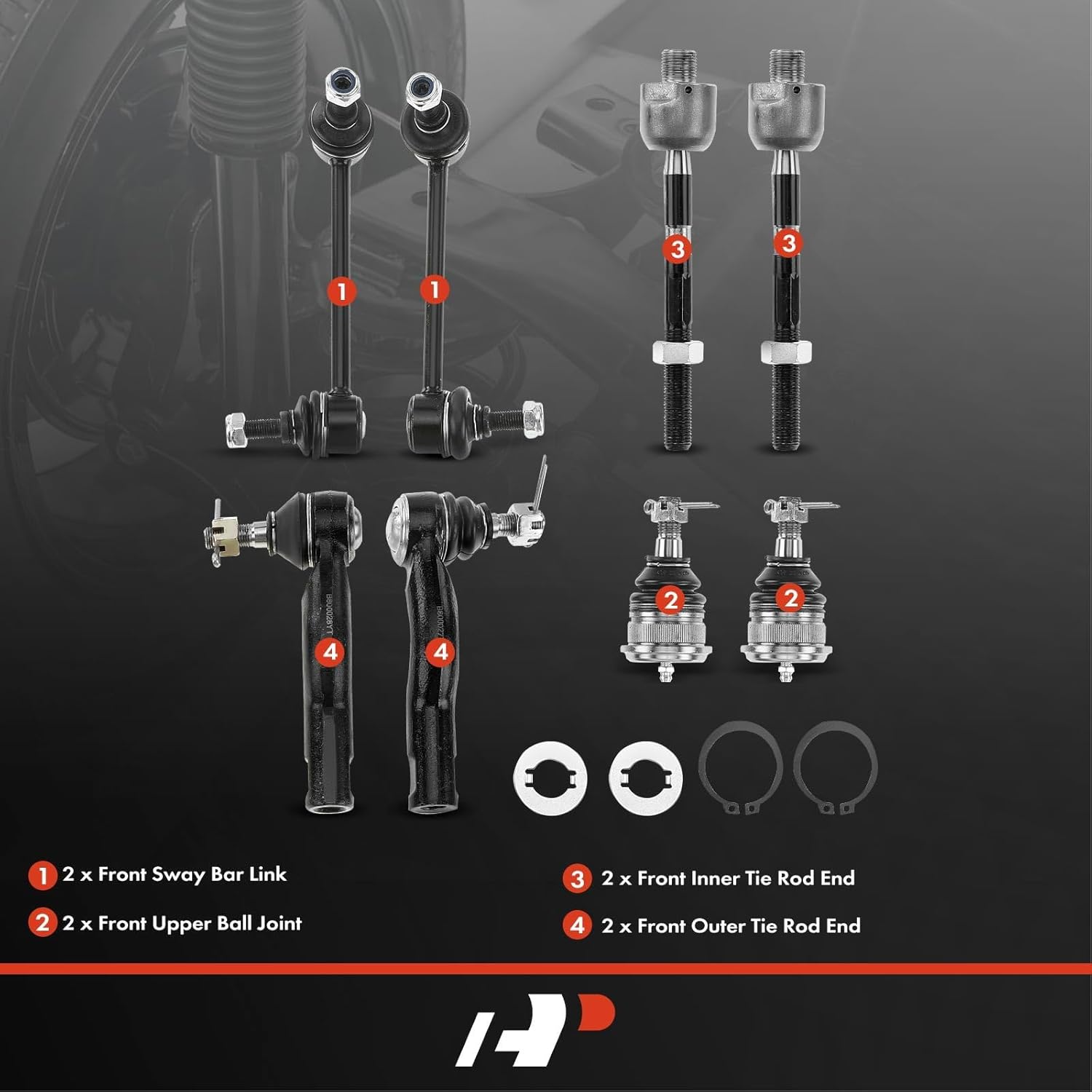 A-Premium Set of 8, Front Sway Bar Link, Upper Ball Joint, Inner & Outer Tie Rod End, Compatible with Mazda 6 2003-2008