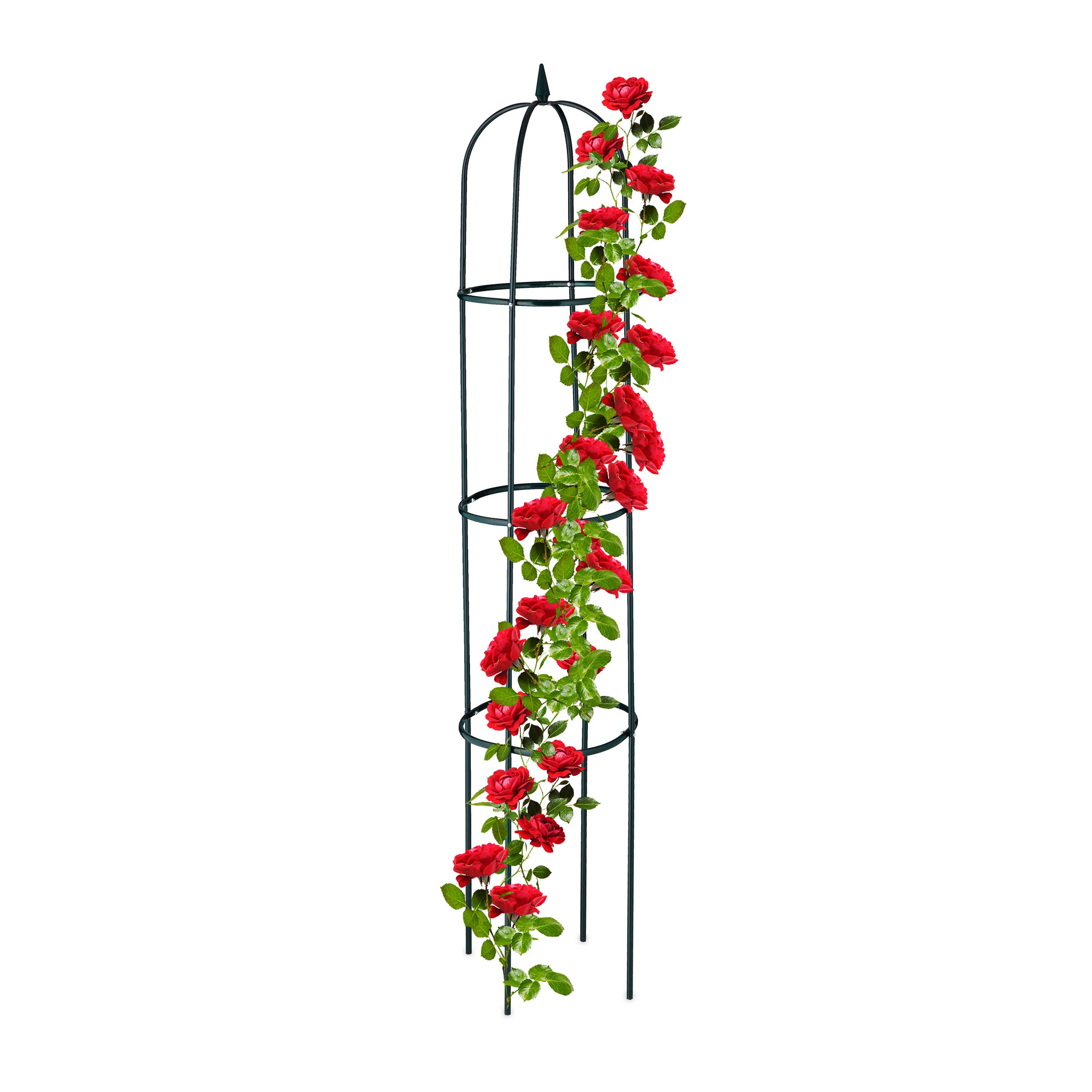 Relaxdays Obelisk podpora dla roślin pnących, wysokość 188 cm, z metalu, wolnostojąca, wieża róż, ciemnozielona