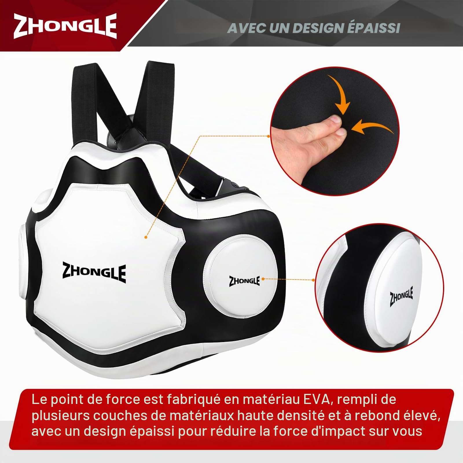 Protection corporelle professionnelle pour MMA, Muay Thai et kickboxing | Protège-poitrine réglable avec absorption des chocs | Gilet d'entraînement de taekwondo