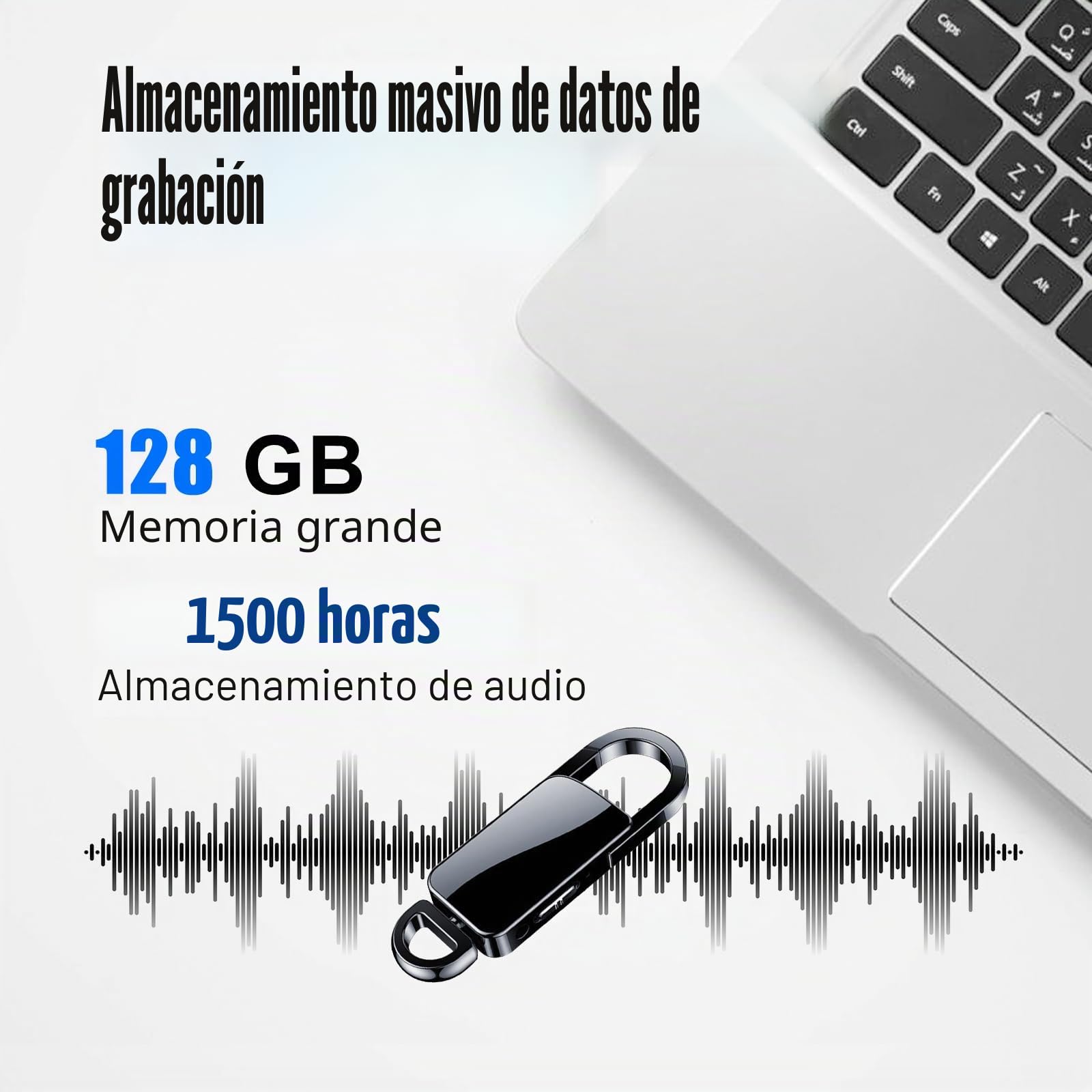 128GB Grabación de Voz Mini, 1500 Horas de Grabació y Reproducción, Reducción de Ruido Triple y Micrófono de 360°, Batería de 8 Horas de Duración para Reunione