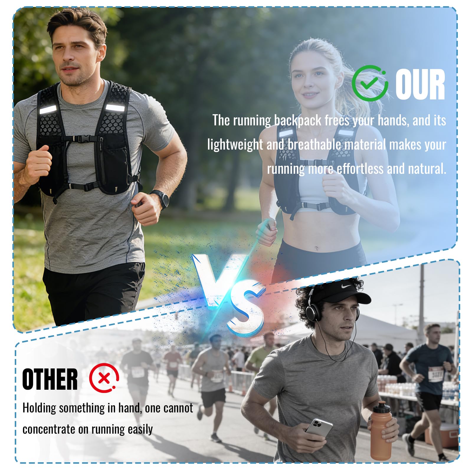Running Vest for Women Men Lightweight Hydration Backpack Adjustable Chest Straps Breathable Running Backpack for Climbing Hiking Cycling Trail — view 5