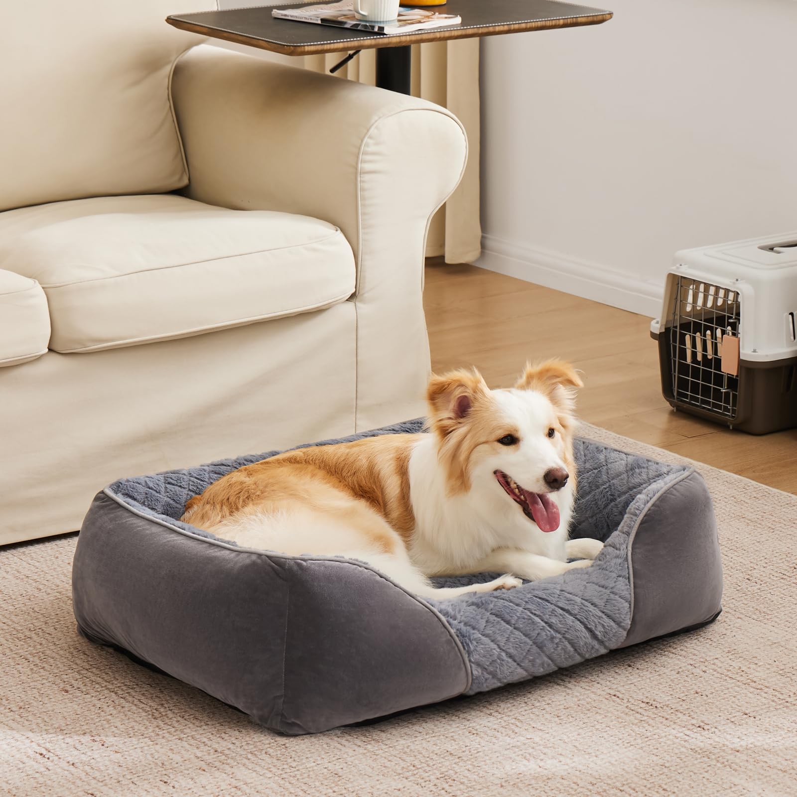 Heymamba Medium Dog Bed and Washable Dog Bed, Grey Dog Beds Medium, Mixed Filled with Large Particle Memory Sponge and Cotton - Image 3