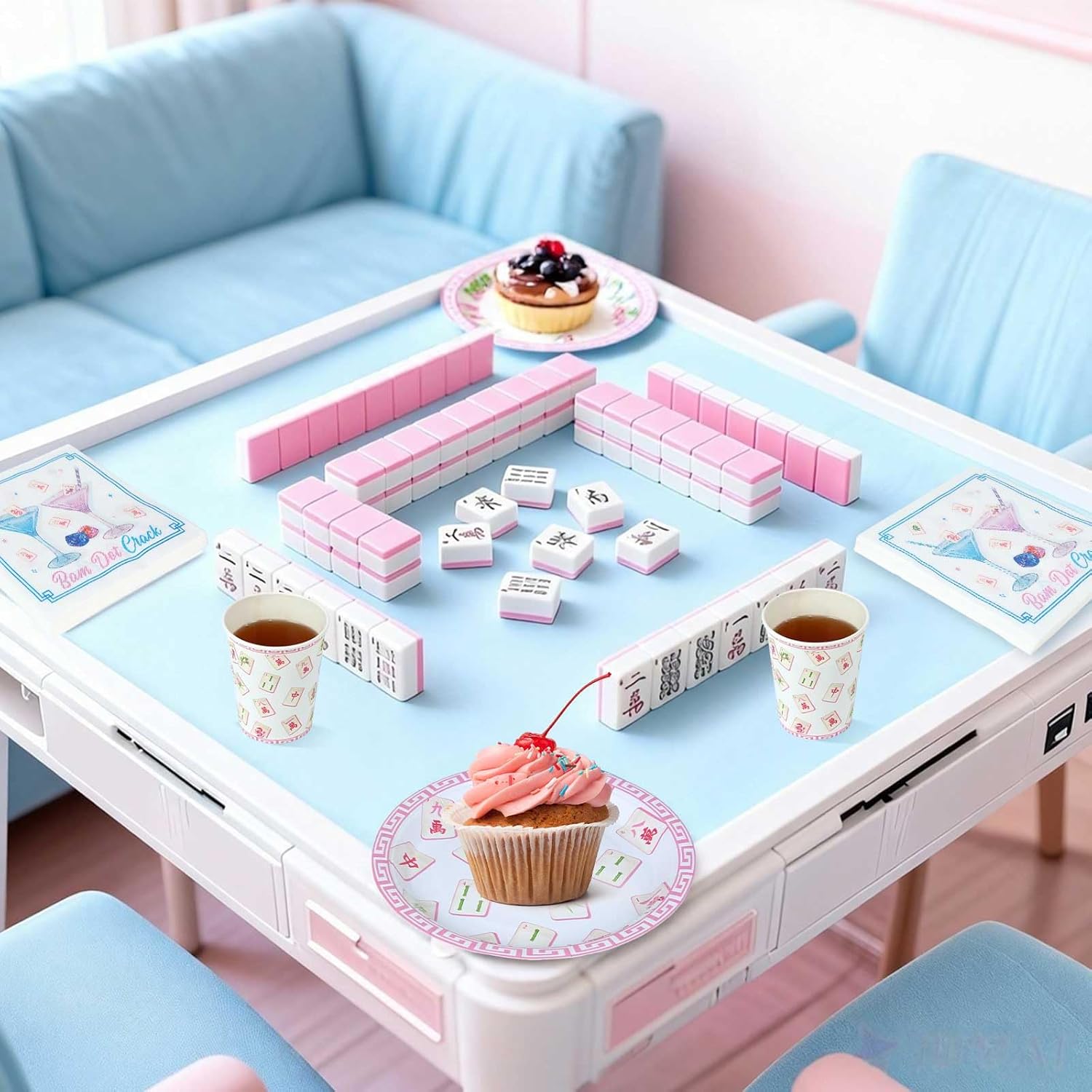 Mahjong Cocktail Napkins Cups Plates Set,40 Napkins 40 Cups and 40 Plates,Great for Mahjong Party Supplies or Mahjong Gifts for Women Lovers (Mahj napkin set)