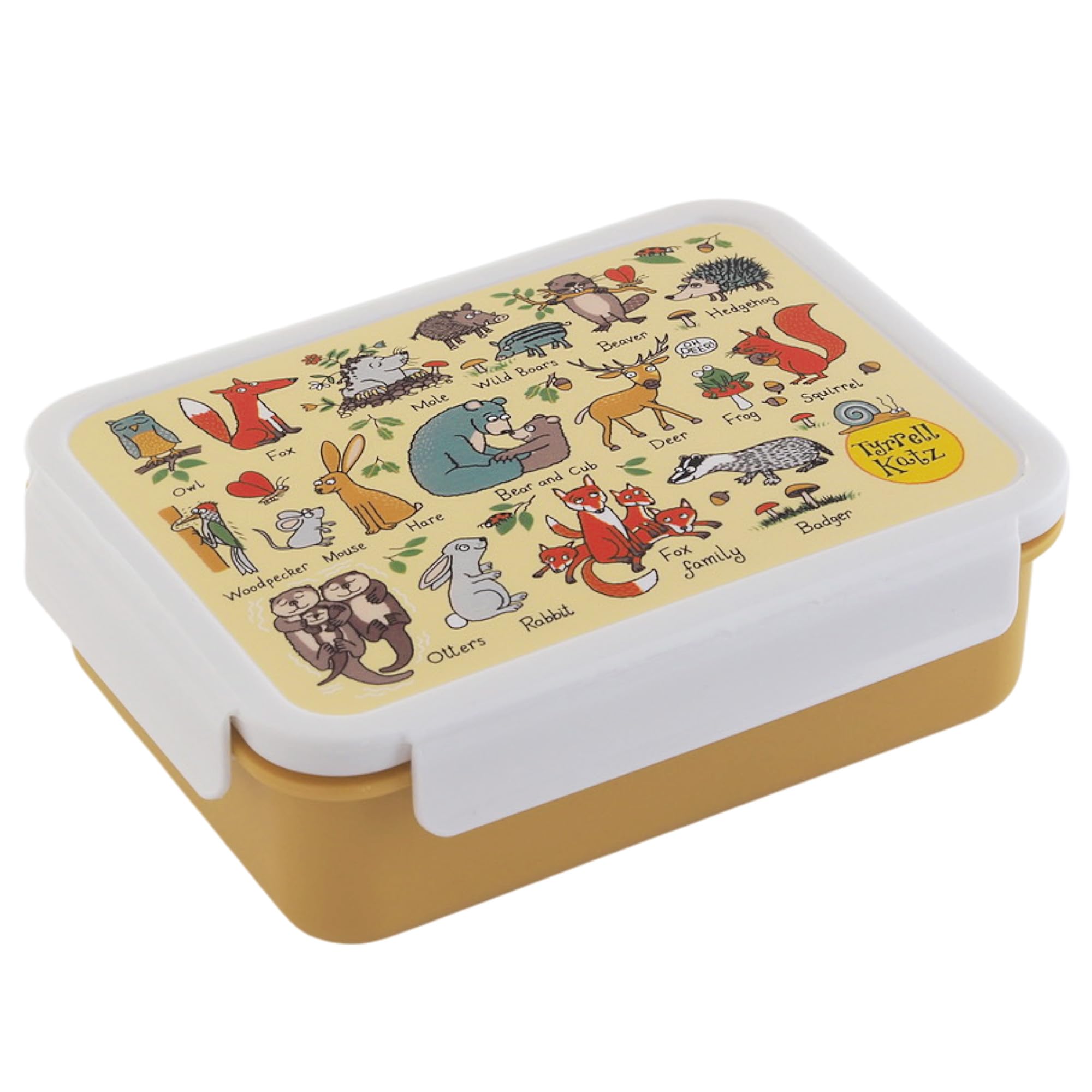 Tyrrell Katz Kids Woodland Printed Large Bento Lunch Box - Children's Food Container with Clip Lock Lid and Removable Inner Dividers - 18.5 x 14.5 x 6.0 cm