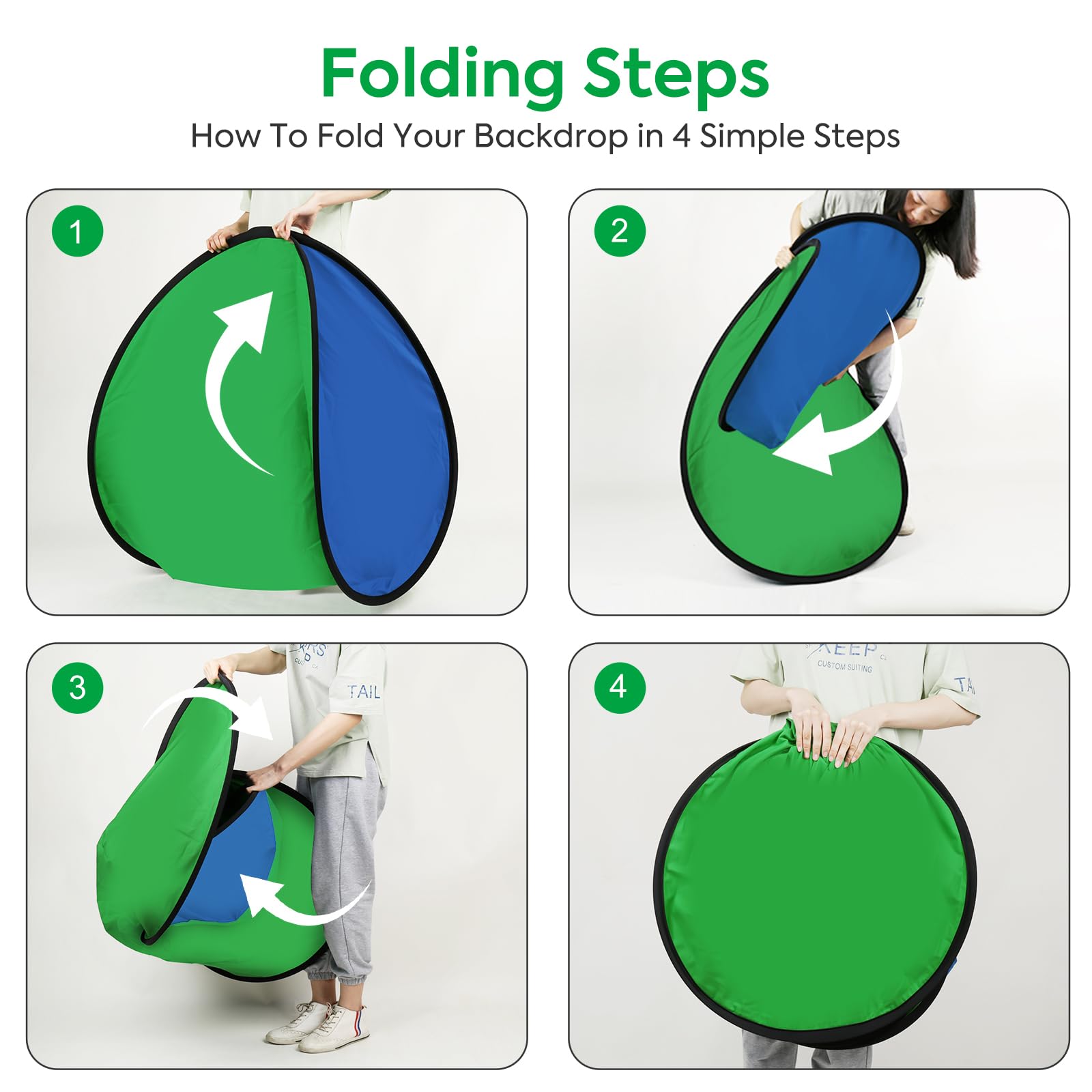 Sfondo verde per fotografia, schermo verde su entrambi i lati e schermo blu, sfondo pieghevole e reversibile 2 in 1 per fotografia, video di YouTube e live streaming, 1,5 m x 2 m