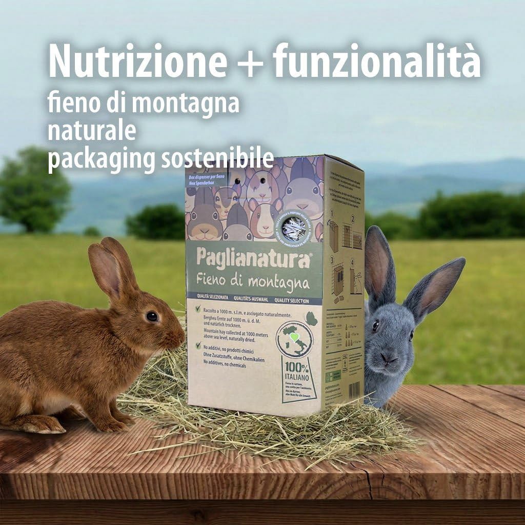 Distributeur de foin naturel de montagne 600 g + alphalfa | Porte-foin pour lapins, rongeurs et petits animaux | Pratique et hygiénique (6 pièces)