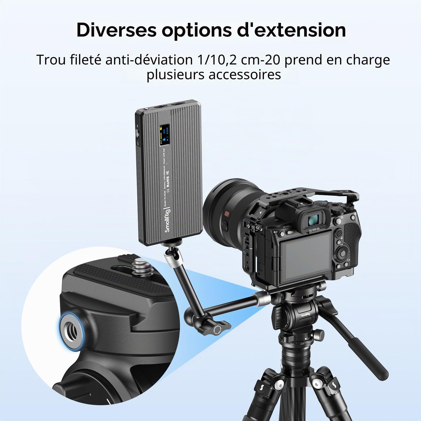 SMALLRIG Tête Vidéo CH3, Tête Fluide pour Trépied, avec Plaque à Dégagement Rapide pour Arca Swiss, Support Pivotant à 360° et Inclinaison à 90°/-70°, Charge Maximale 3 kg/6,6 LB pour Caméra - 4936