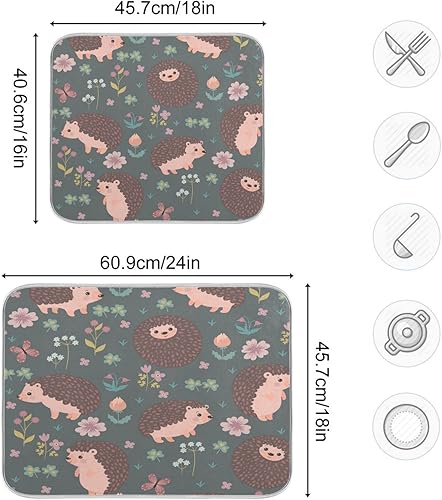 Miniatura 3 de Kigai Lindo tapete de secado de platos de erizo para encimera de cocina, 18 x 24 pulgadas, almohadilla de secado ultra absorbente, accesorios de