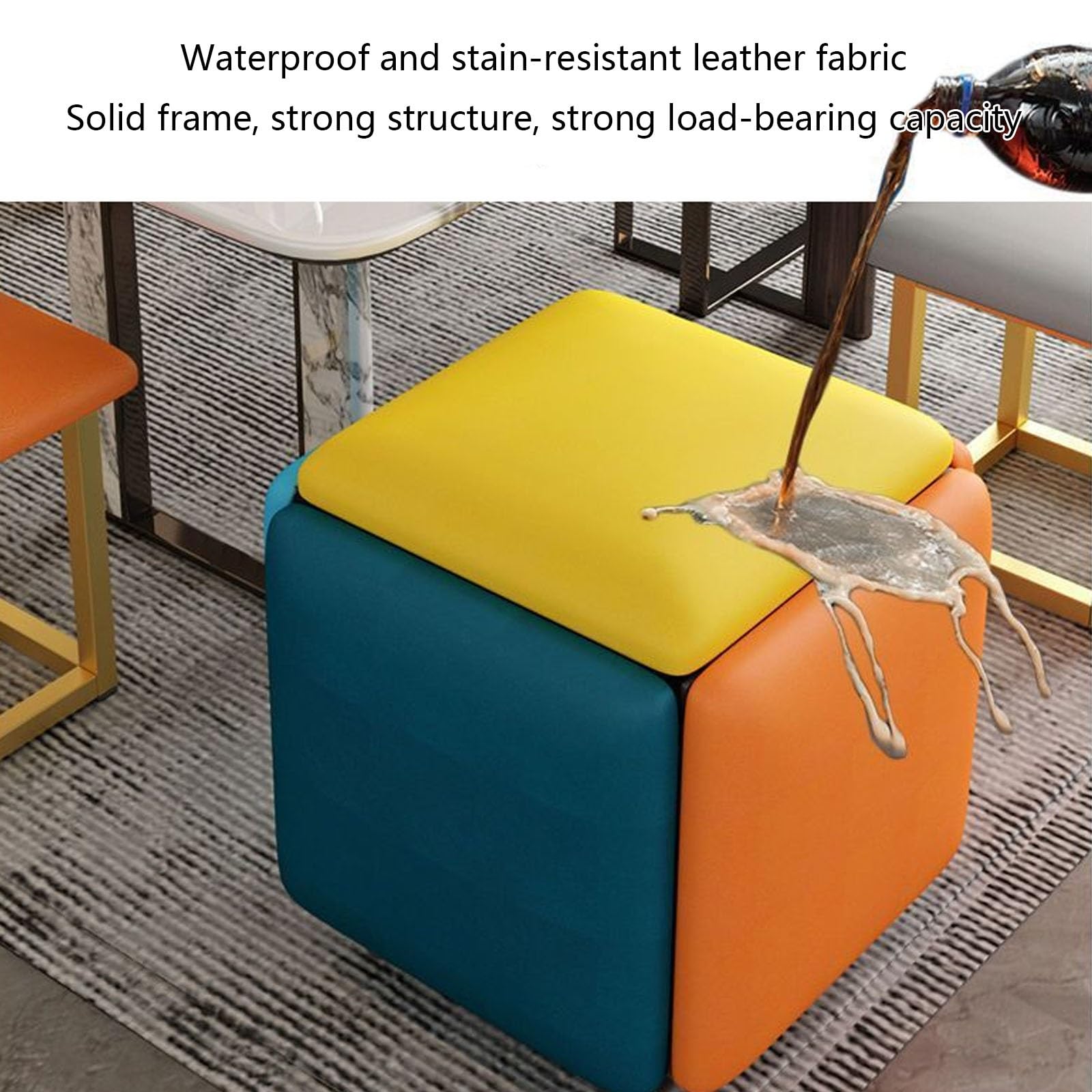 Sgabello 5 in 1, impilabile, per interni, salvaspazio, elegante e multifunzione (D, 45 x 45 cm)