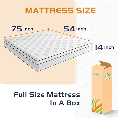 Miniatura 7 de Colchón tamaño matrimonial, colchones híbridos de 14 pulgadas con resortes individuales y colchón de espuma CertiPUR-US de alta densidad en una
