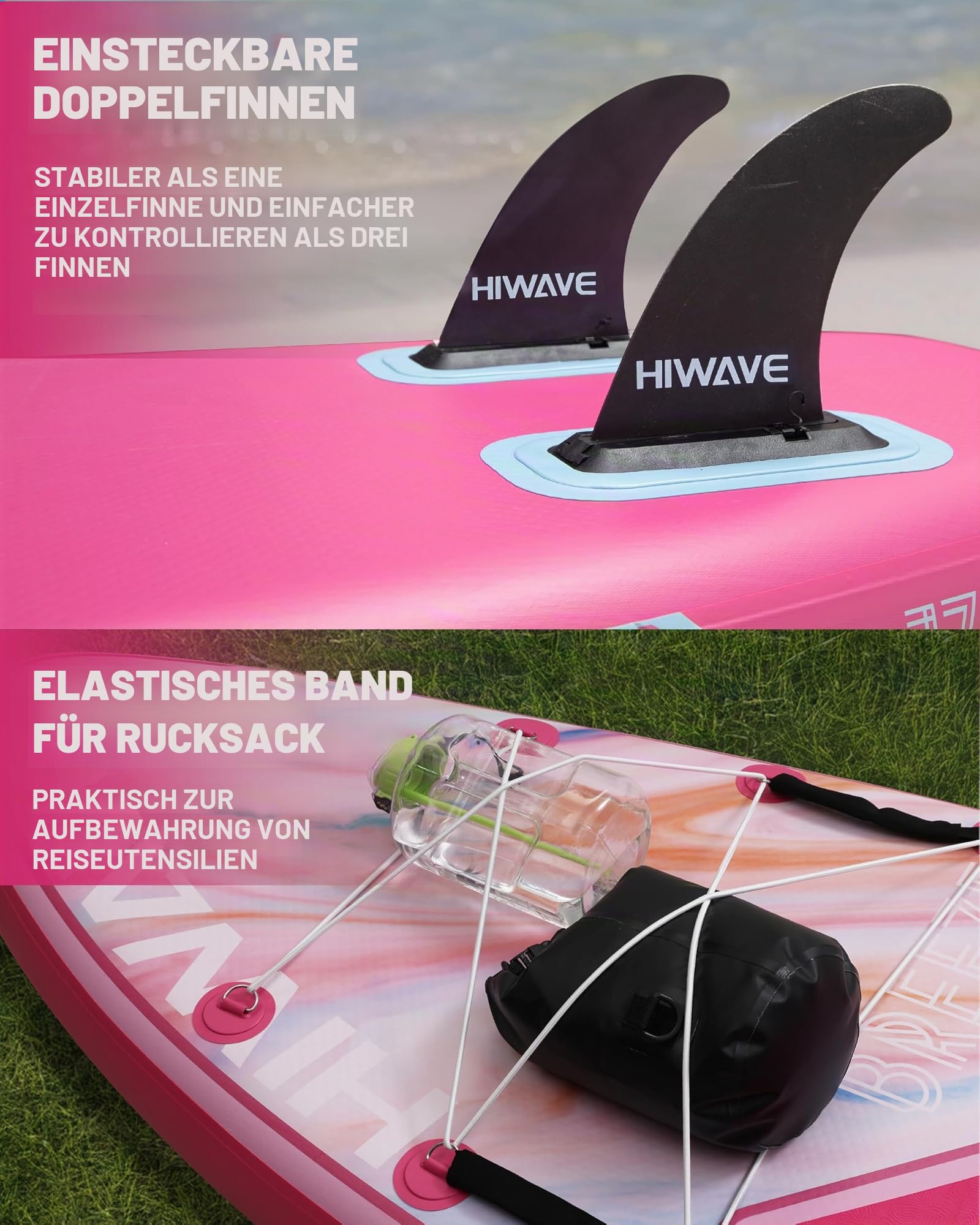 Hiwave Aufblasbares SUP-Brett 335×86×15cm, Tragkraft 190kg, Tierfreundliches Paddleboard für Ozean & See, mit 3-teilig verstellbarem Paddel