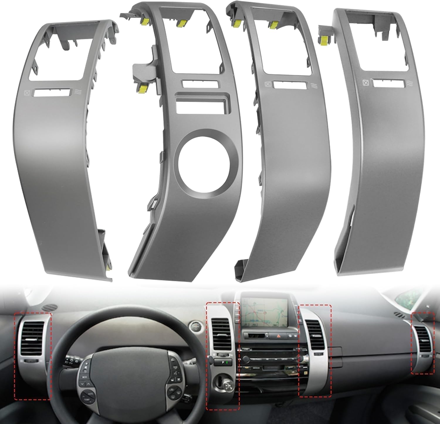 4Pcs A/C Dash Air Vent Trim Plate Panel, Air Vent Outlet Frame Cover Compatible with Toyota Prius 1.5L 2004 2005 2006 2007 2008 2009 Replaces# 55670-47060, 55680-47020, 55475-47020, 55474-47020