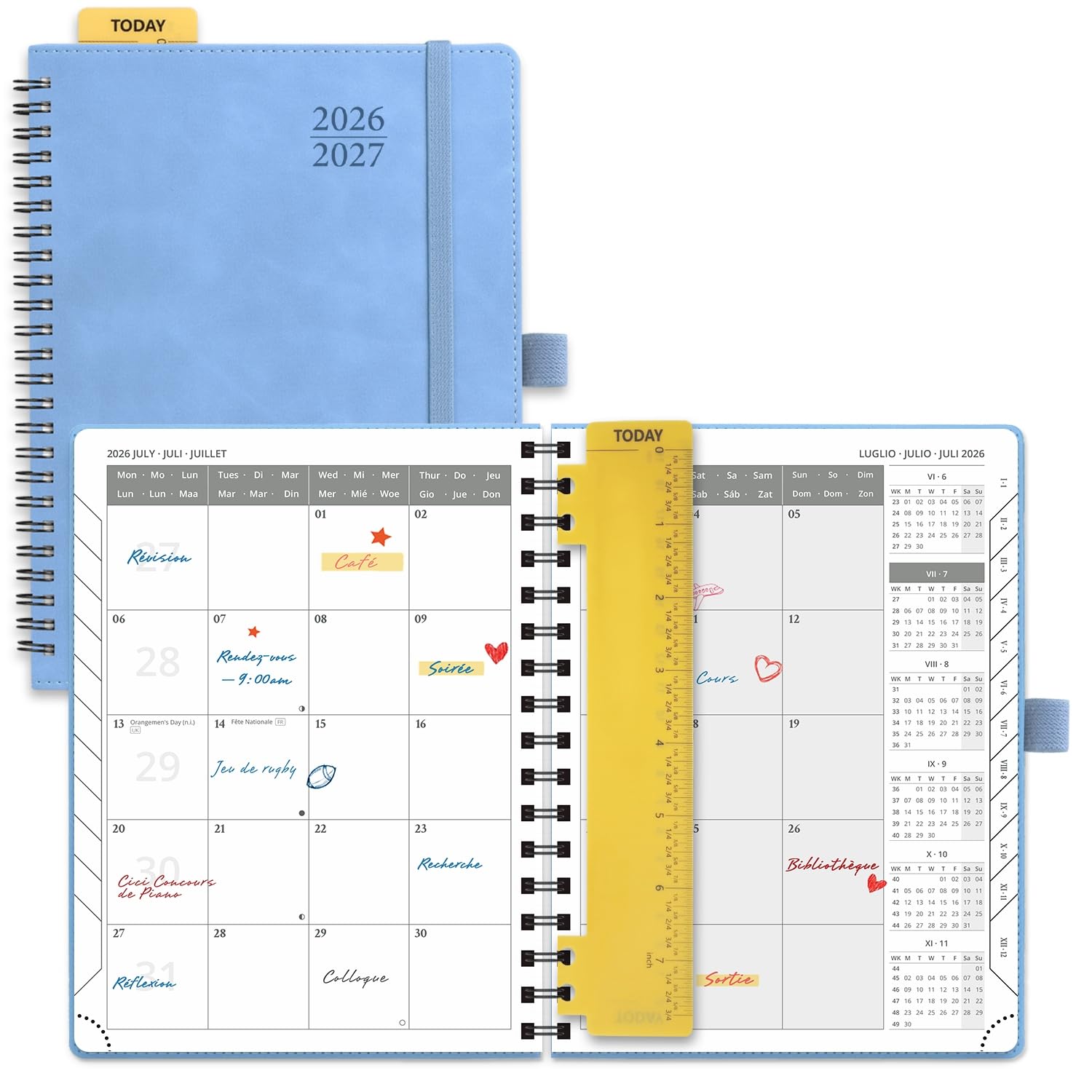 POPRUN Agenda Mensuel 2026-2027 18 Mois 22 x 16,5 cm Planner Scolaire Couverture Souple Spirale