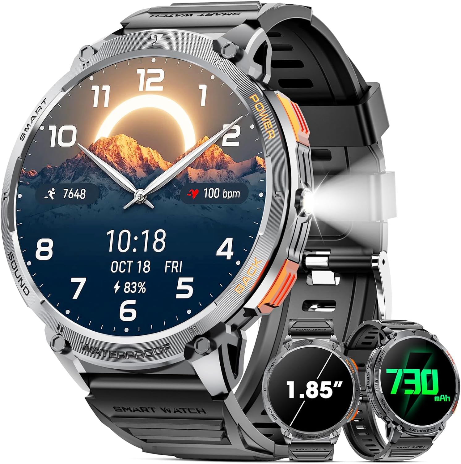 Military Smart Watch for Men 1.85″ HD Touch Screen 730mAh Battery Smart Watches with LED Flashlight for Android iOS (Bluetooth Call Answer/Dial Calls) Fitness Tracker with Heart Rate Blood Military Smart Watch for Men 1.85″ HD Touch Screen 730mAh Battery Smart Watches with LED Flashlight for Android iOS (Bluetooth Call Answer/Dial Calls) Fitness Tracker with Heart Rate Blood