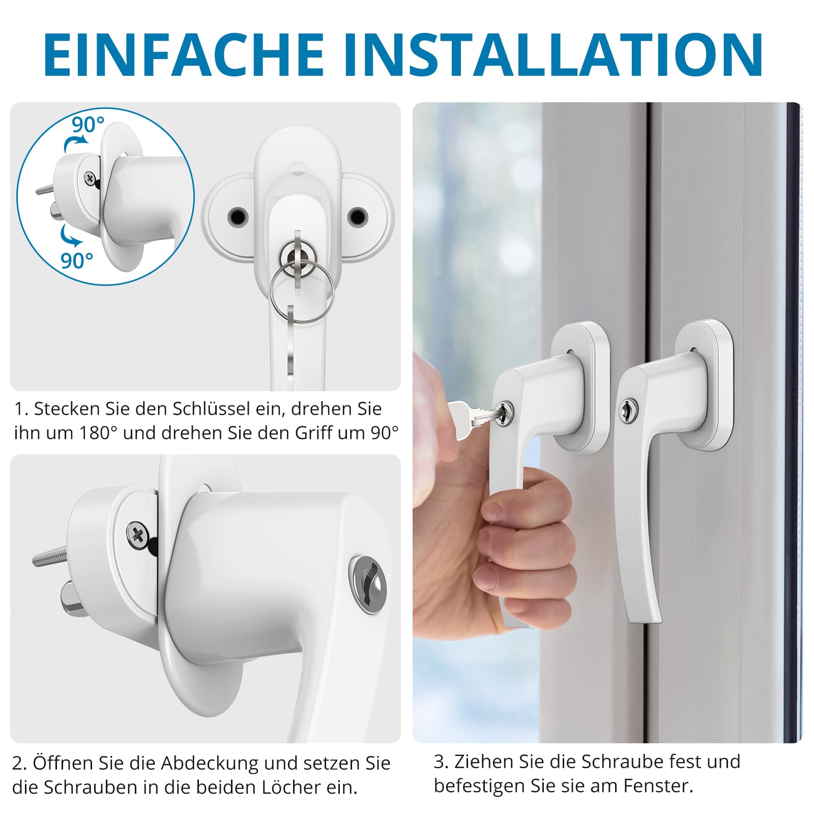 AUTOUTLET Fenstergriffe abschließbar, 10pcs Fenstersicherung Kinder Fensterschloss Aluminium in Stiftlänge 35mm, abschliessbarer Fenstergriff mit 20 Schlüsseln für Fenstertür Balkontür usw (Weiß)