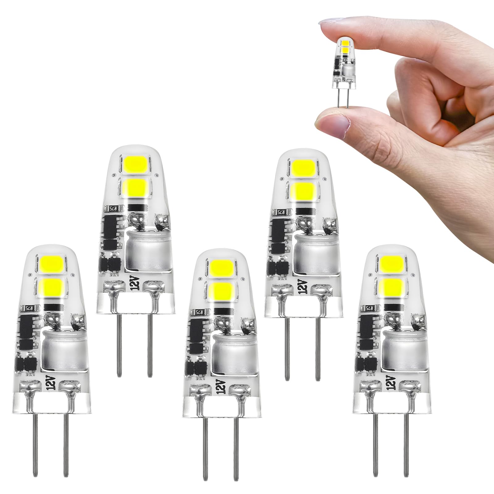 I-SHUNFA G4 Led Lampen,1.2W Kaltweiß 6000K LED Birnen 12V Ersatz für 10W-15W Halogenlampen,120lm Nicht Dimmbar, Klein LED Glühbirnen für Dunstabzugshaube, Küche (5er Pack)
