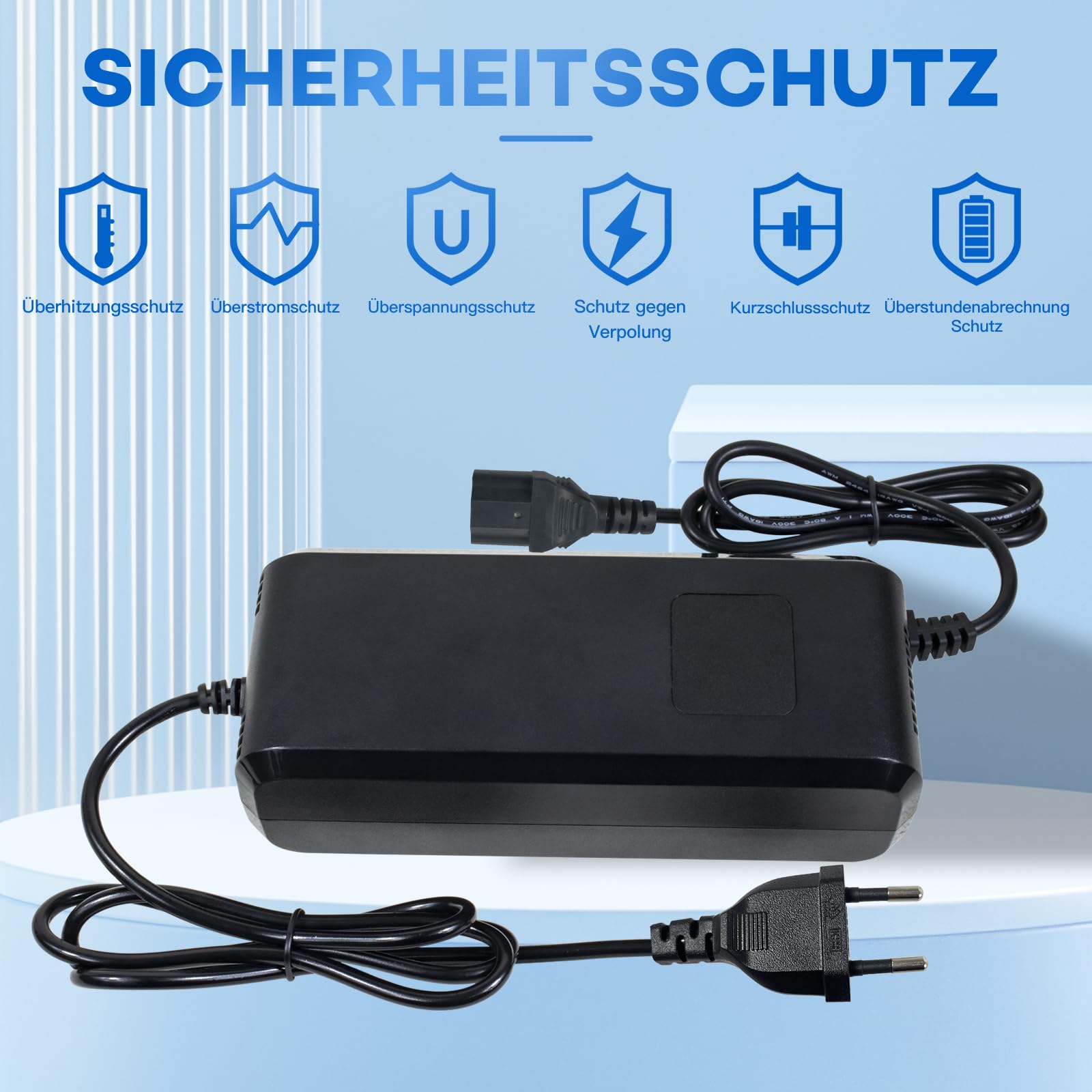 Caricatore per batteria al piombo-acido 48V 20Ah per veicoli elettrici, scooter elettrici, e-bike, caricabatterie AC-DC con display, connettore a 3 poli