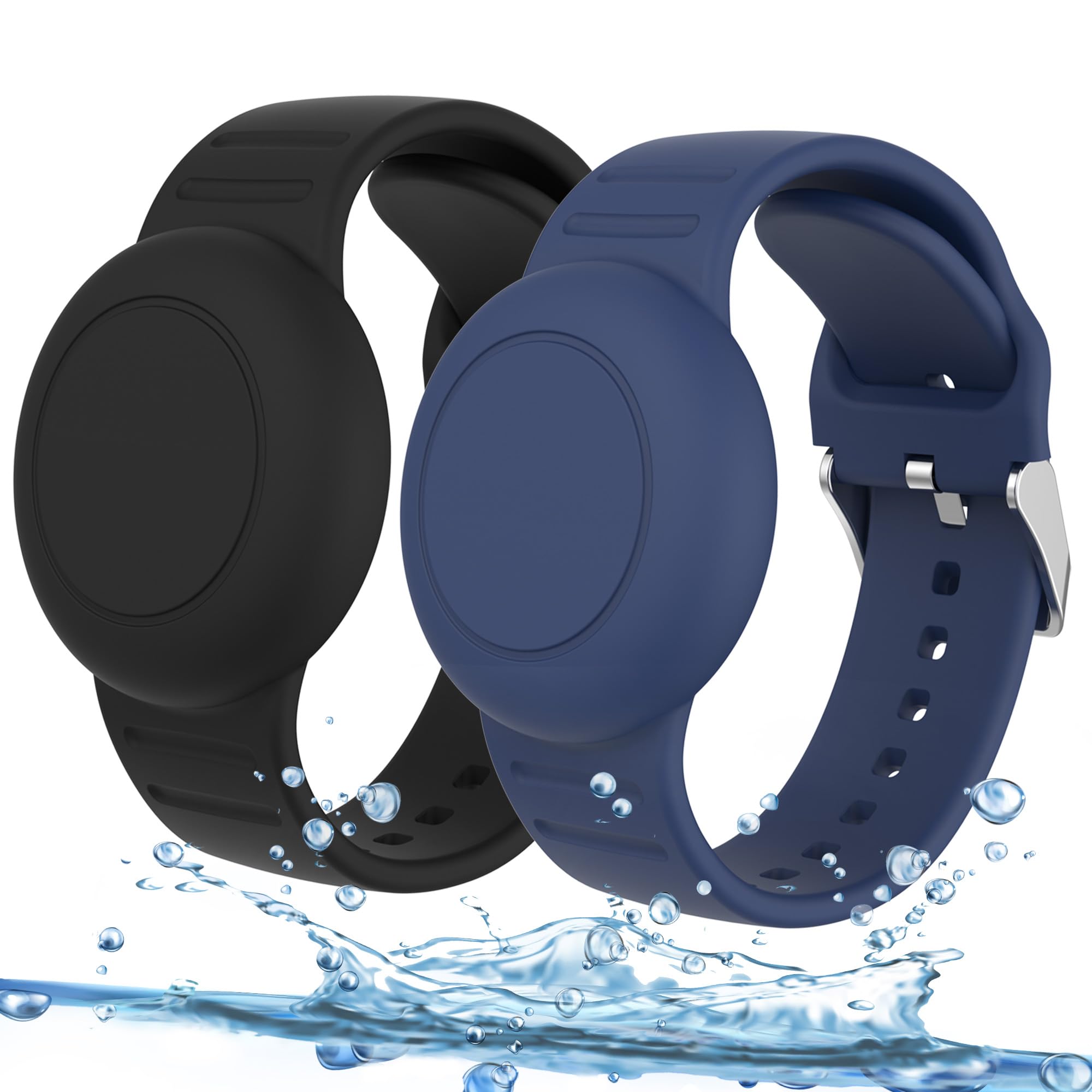 LeKangju2 Pack Airtag Wristbands for Kids, Soft Silicone AirTag Bracelet Kids, Lightweight, Waterproof Band Compatible with Apple Airtag Watch Band for Kids and Toddler (Black/Blue)