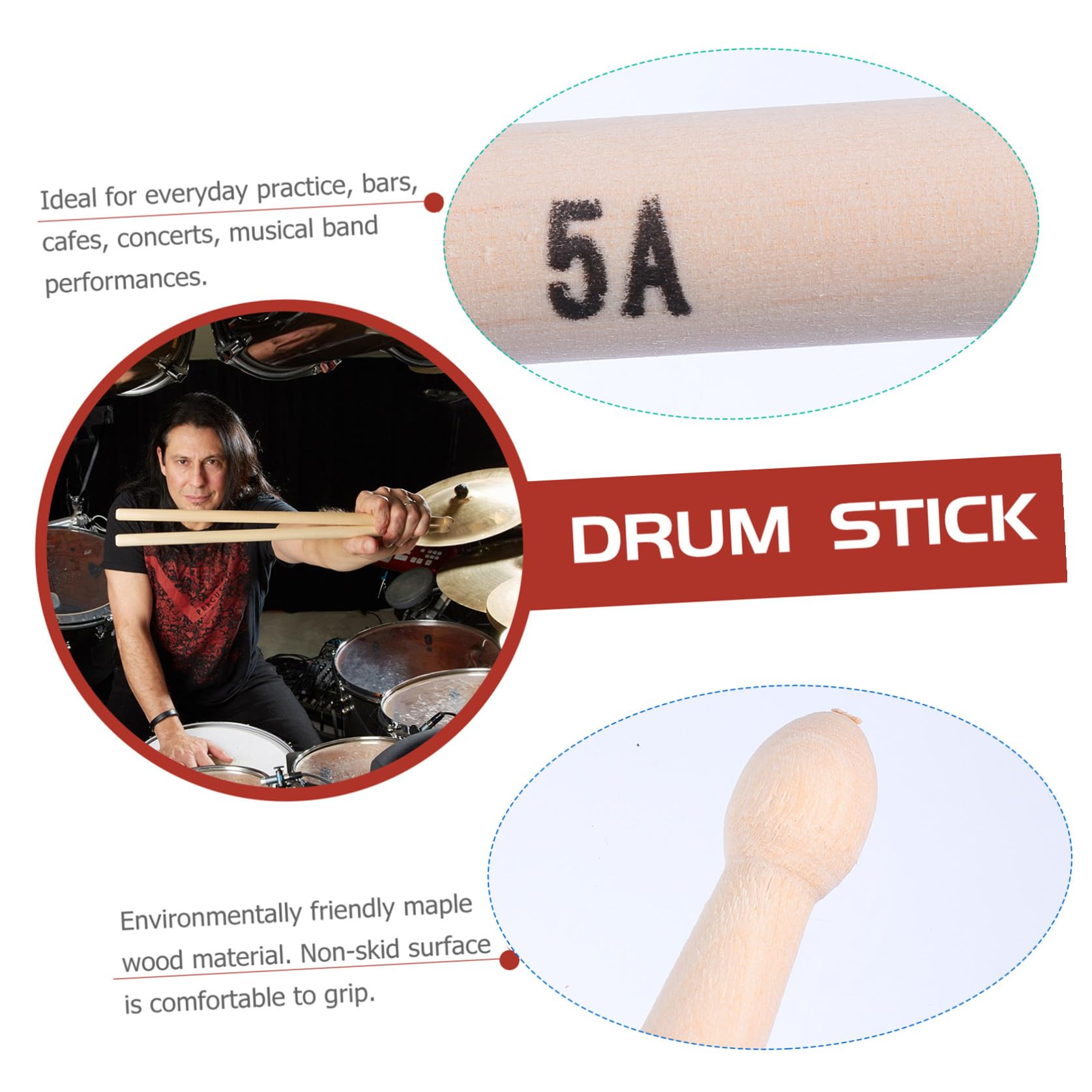 ifundom 20stücke Holz-drumsticks aus Ahorn Musikzubehör Schlagzeugsticks für Anfänger und Profis Hand Liegend mit Rutschfestem Design