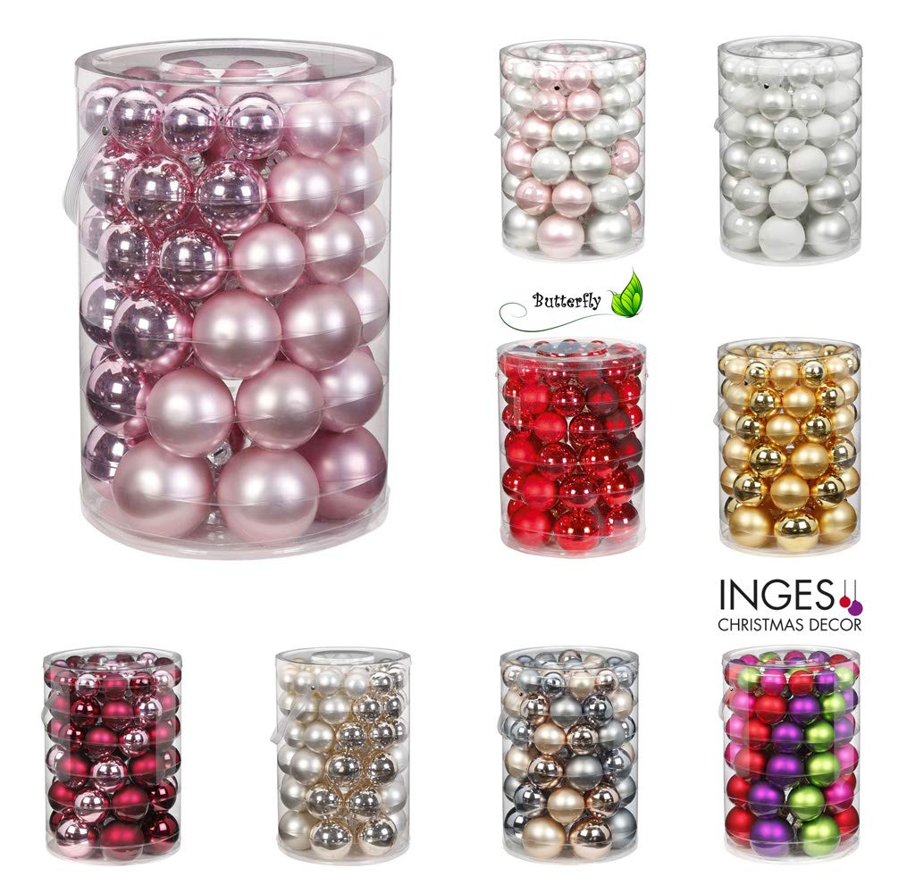60 Christbaumkugeln Glas 4 5 6 7cm 60 St. Dose Dekokugeln Weihnachtskugeln Baumkugeln Baumschmuck Set Farbe: Pink Blush Altrosa Hellrosa